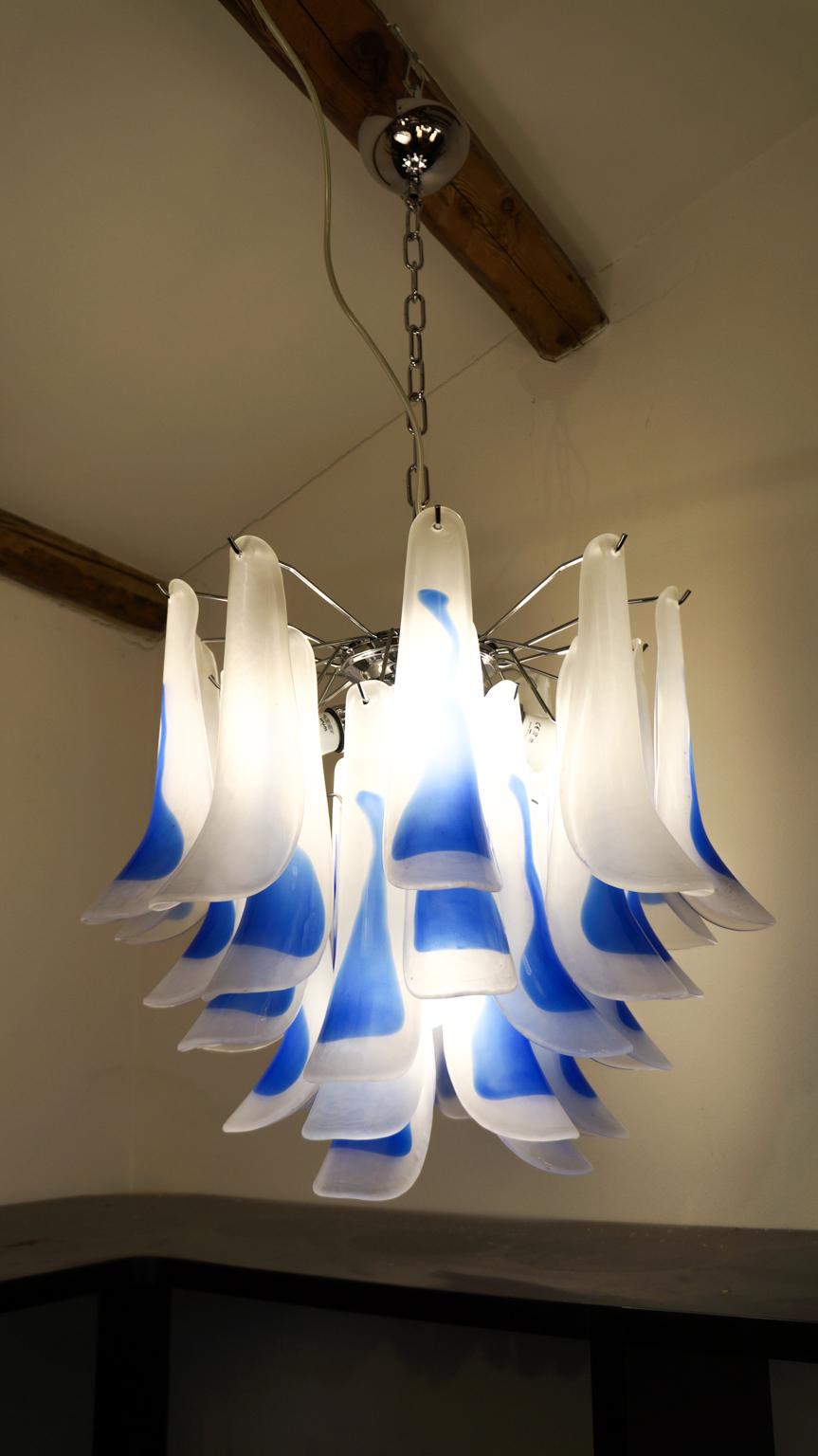 Alberto Donà Mid-Century Modern Crystal Blue Murano Glass Selle Chandelier, 1992 For Sale 1