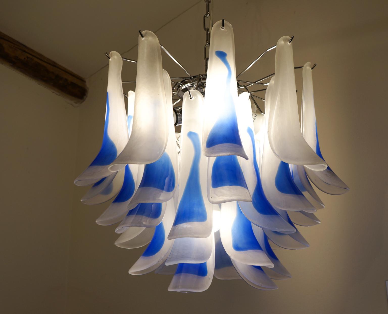 Alberto Donà Mid-Century Modern Crystal Blue Murano Glass Selle Chandelier, 1992 For Sale 2