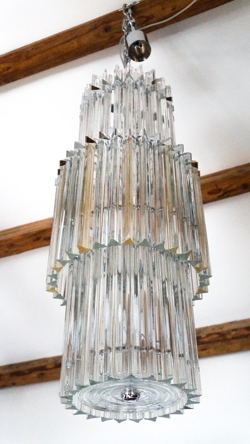 Italian Alberto Donà Mid-Century Modern Crystal Murano Glass Triedri Chandelier, 1990s For Sale