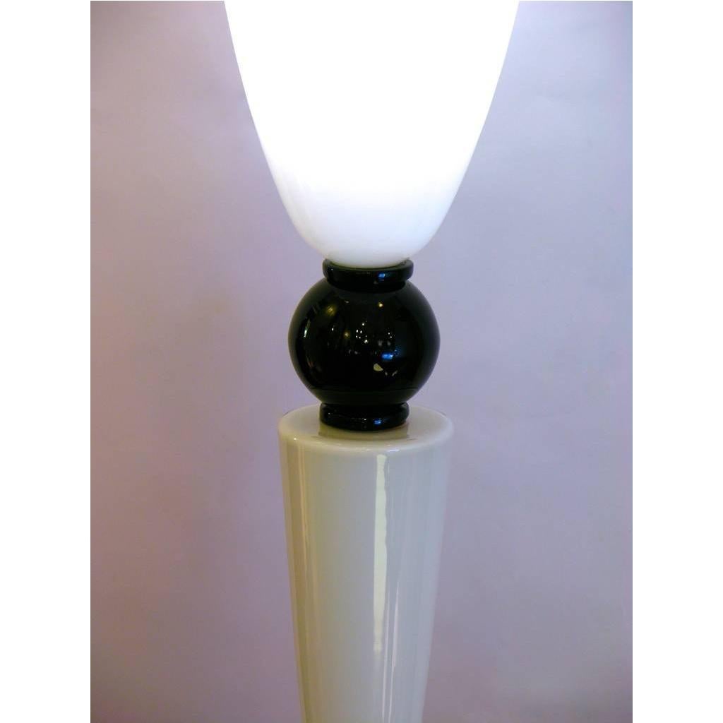 Alberto Dona Monumental Art Deco Black & White Murano Glass Table/Floor Lamp In Excellent Condition For Sale In New York, NY