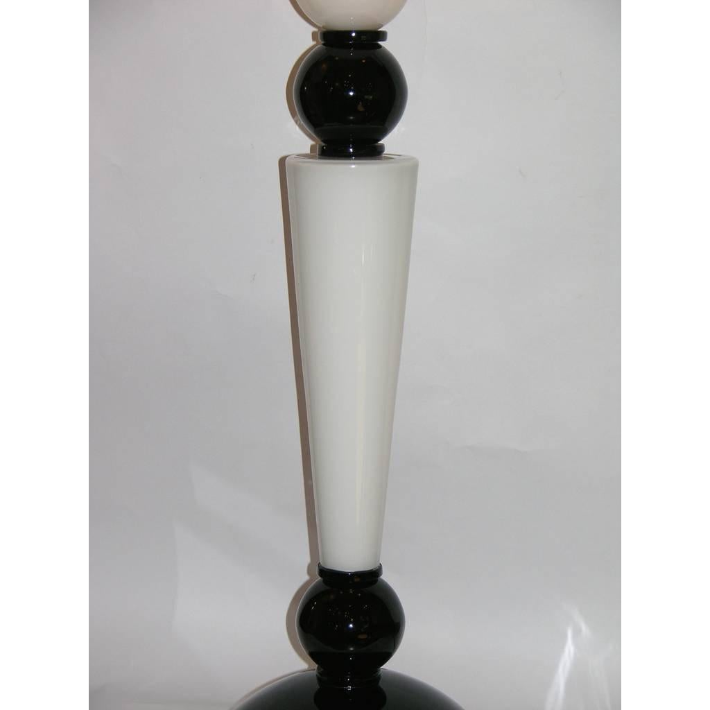 Late 20th Century Alberto Dona Monumental Art Deco Black & White Murano Glass Table/Floor Lamp For Sale
