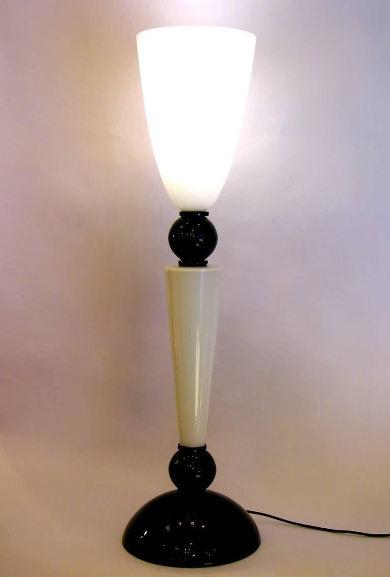Alberto Dona Monumental Art Deco Black & White Murano Glass Table/Floor Lamp For Sale 2