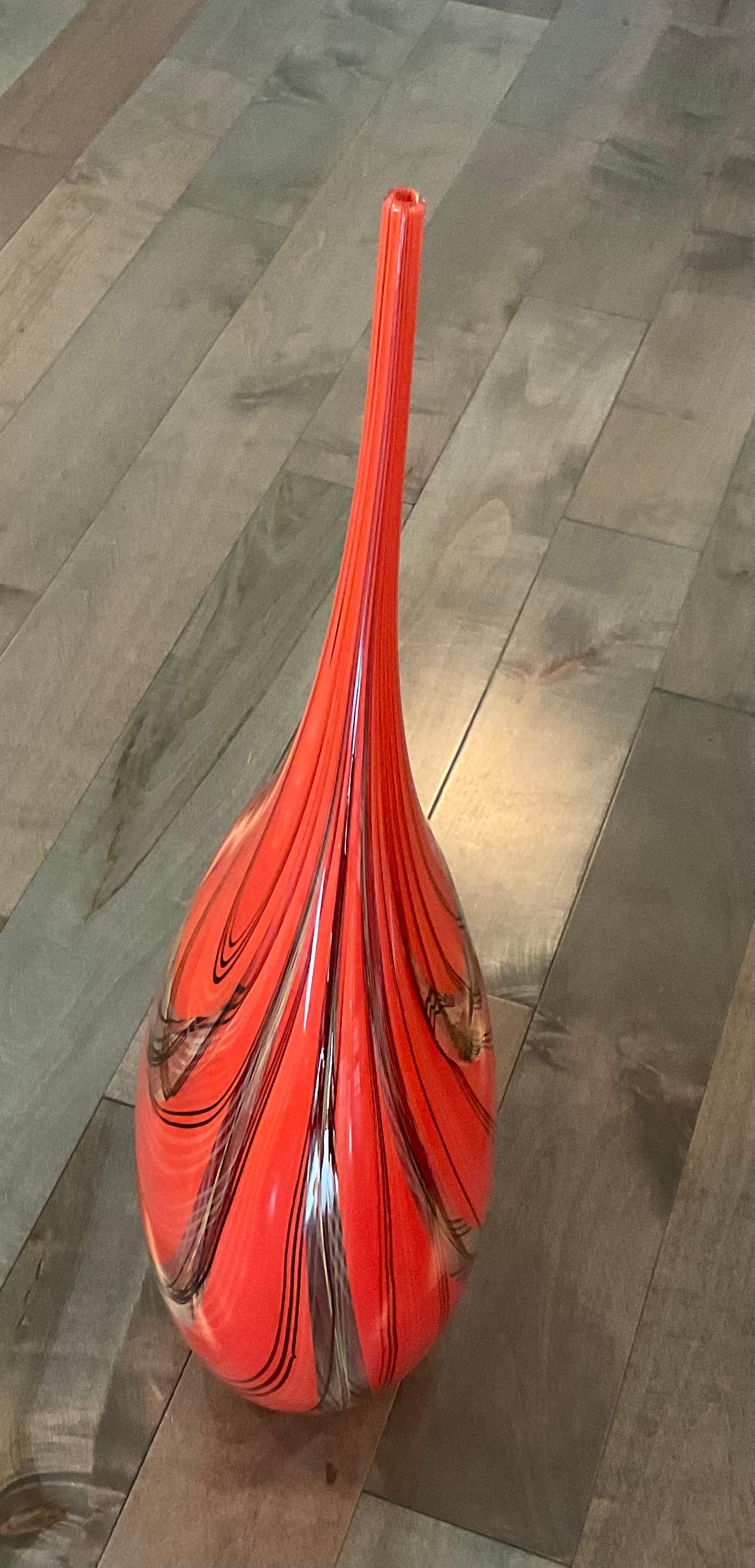 Italian Alberto Dona Monumental Murano Sculpture Vase in Brilliant Red 2008 