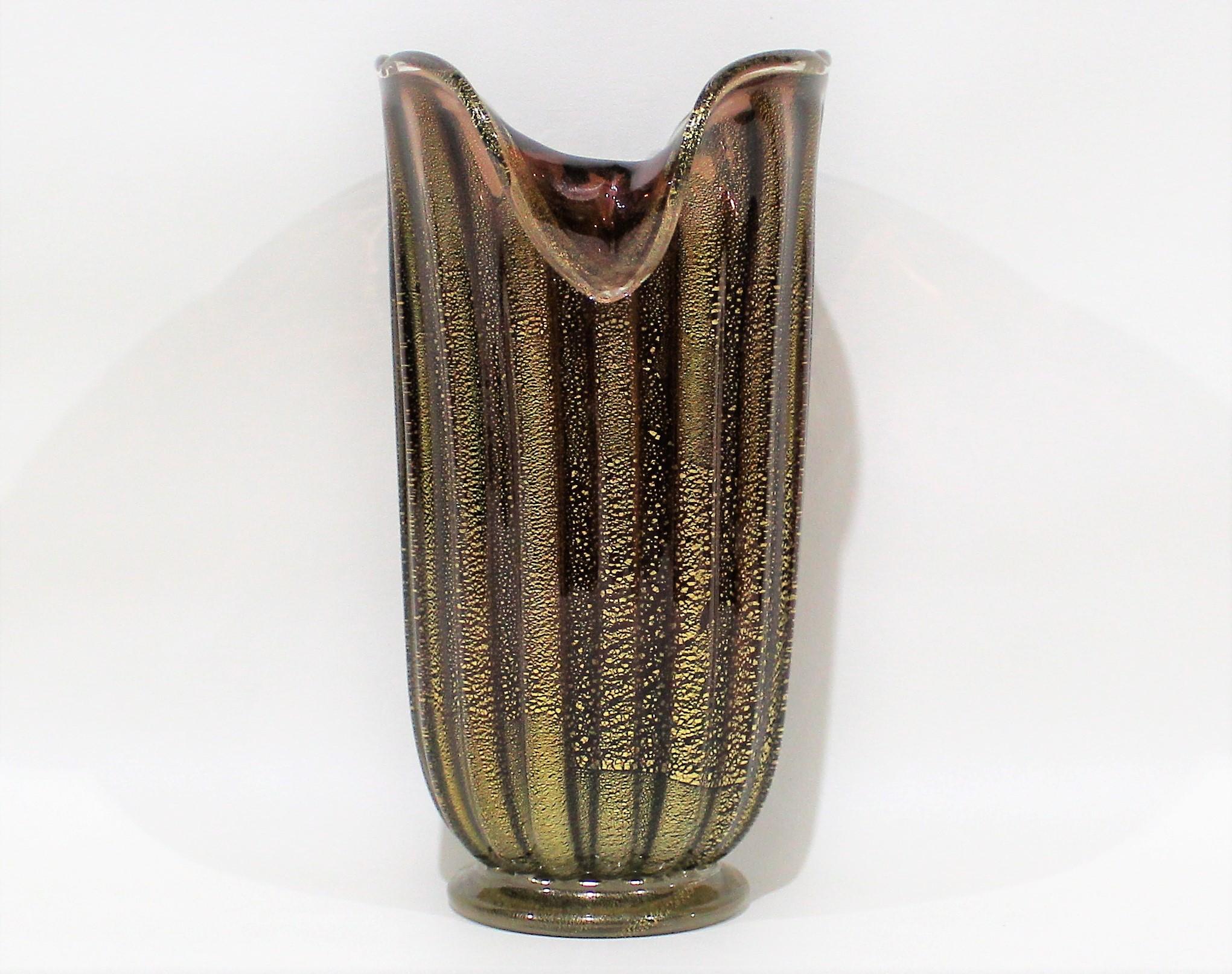 Alberto Dona Murano Art Glass vase with gold flecks.