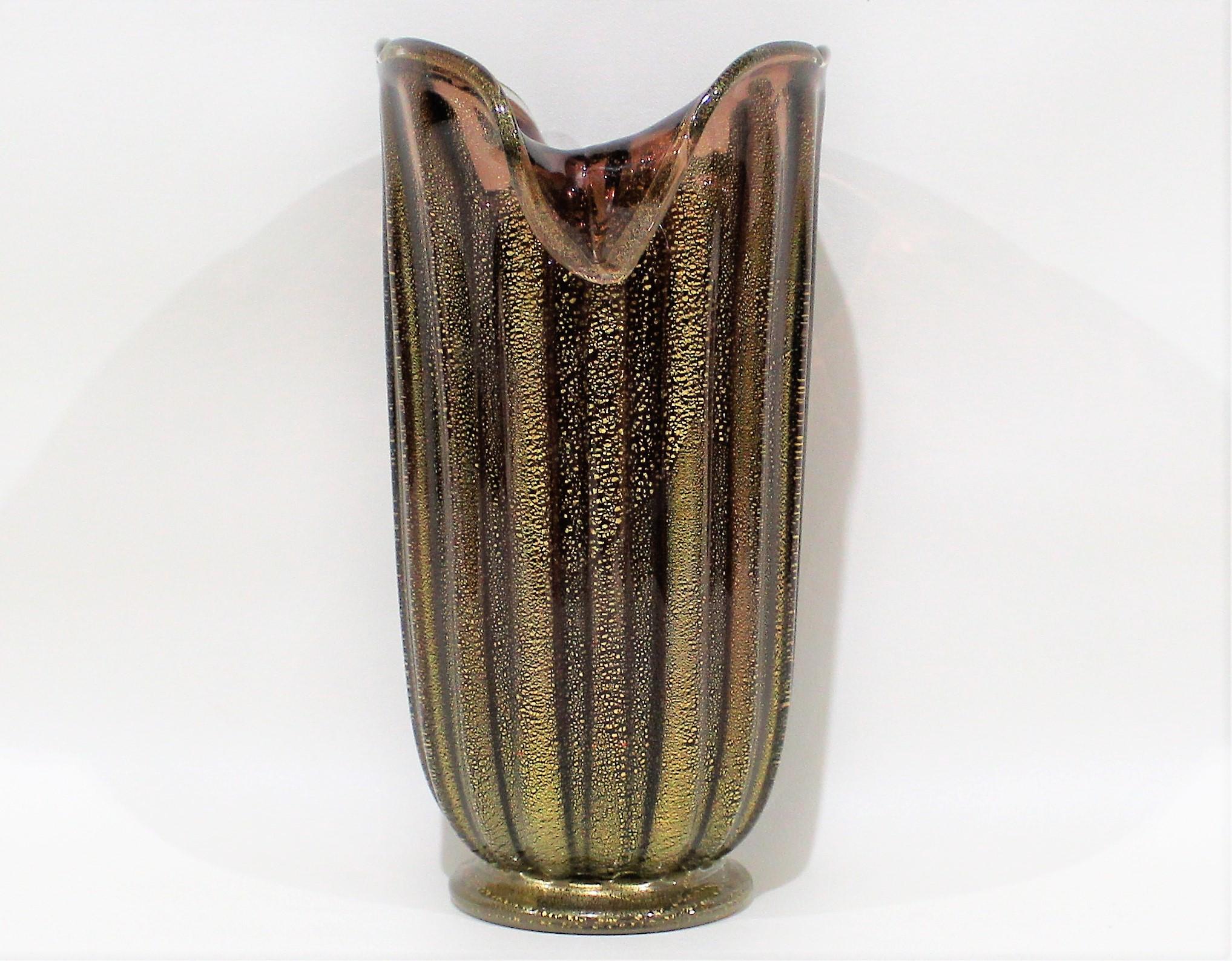 Italian Alberto Dona Murano Art Glass Vase with Gold Flecks For Sale