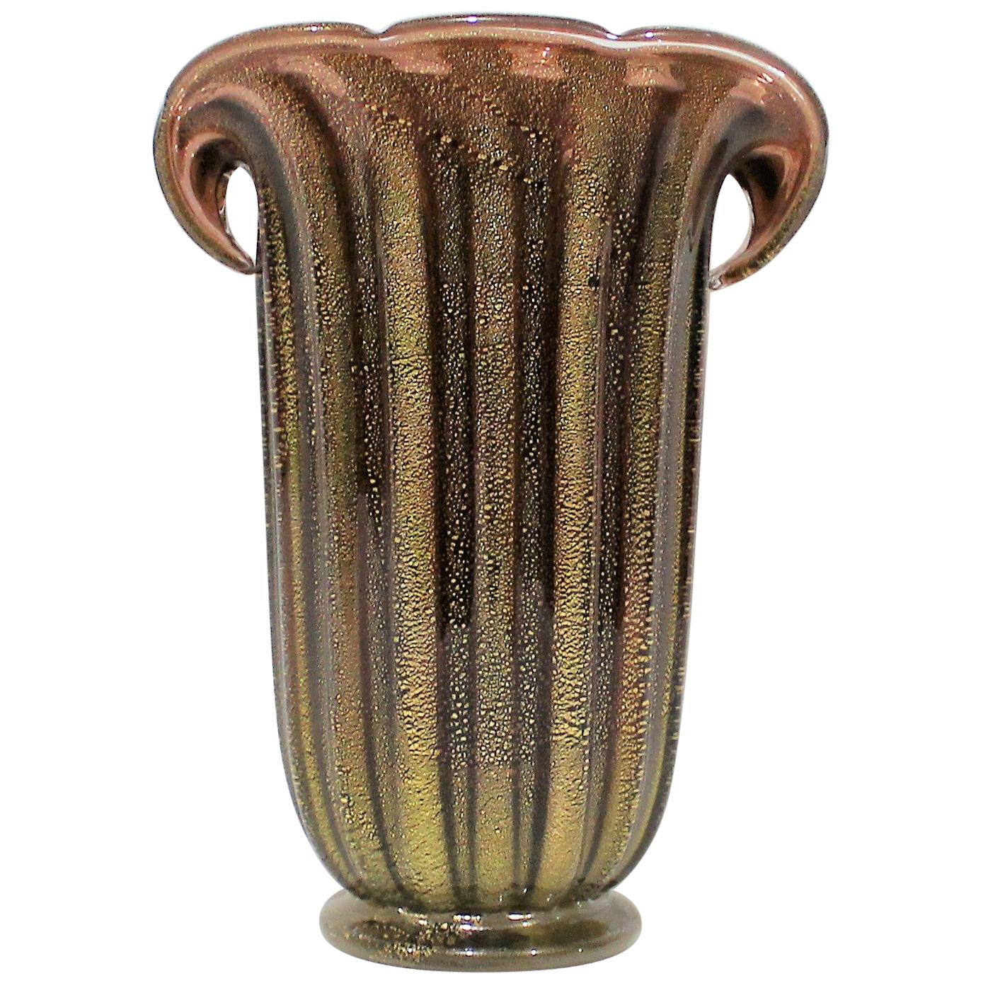 Alberto Dona Murano Art Glass Vase with Gold Flecks