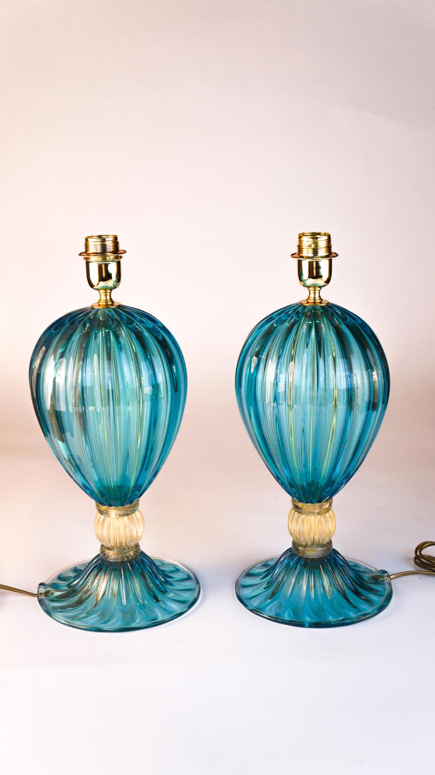 Alberto Donà Paire de lampes de table en verre de Murano italien bleu clair Veronese, années 1980 en vente 4