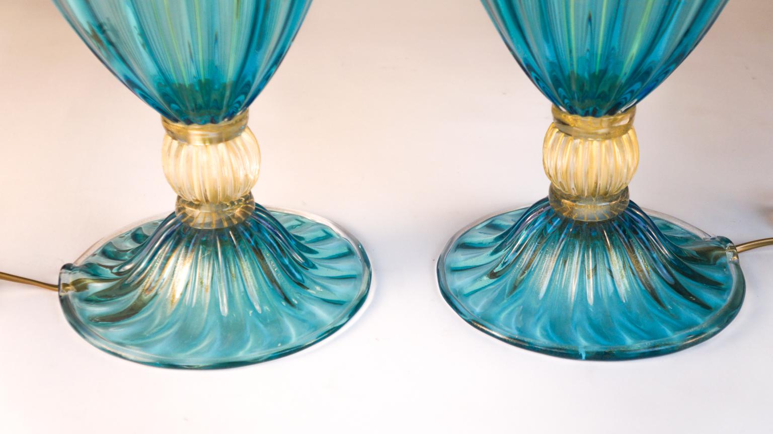 Mid-Century Modern Alberto Donà Pair of Light Blue Italian Murano Glass Table Lamps Veronese, 1980s For Sale