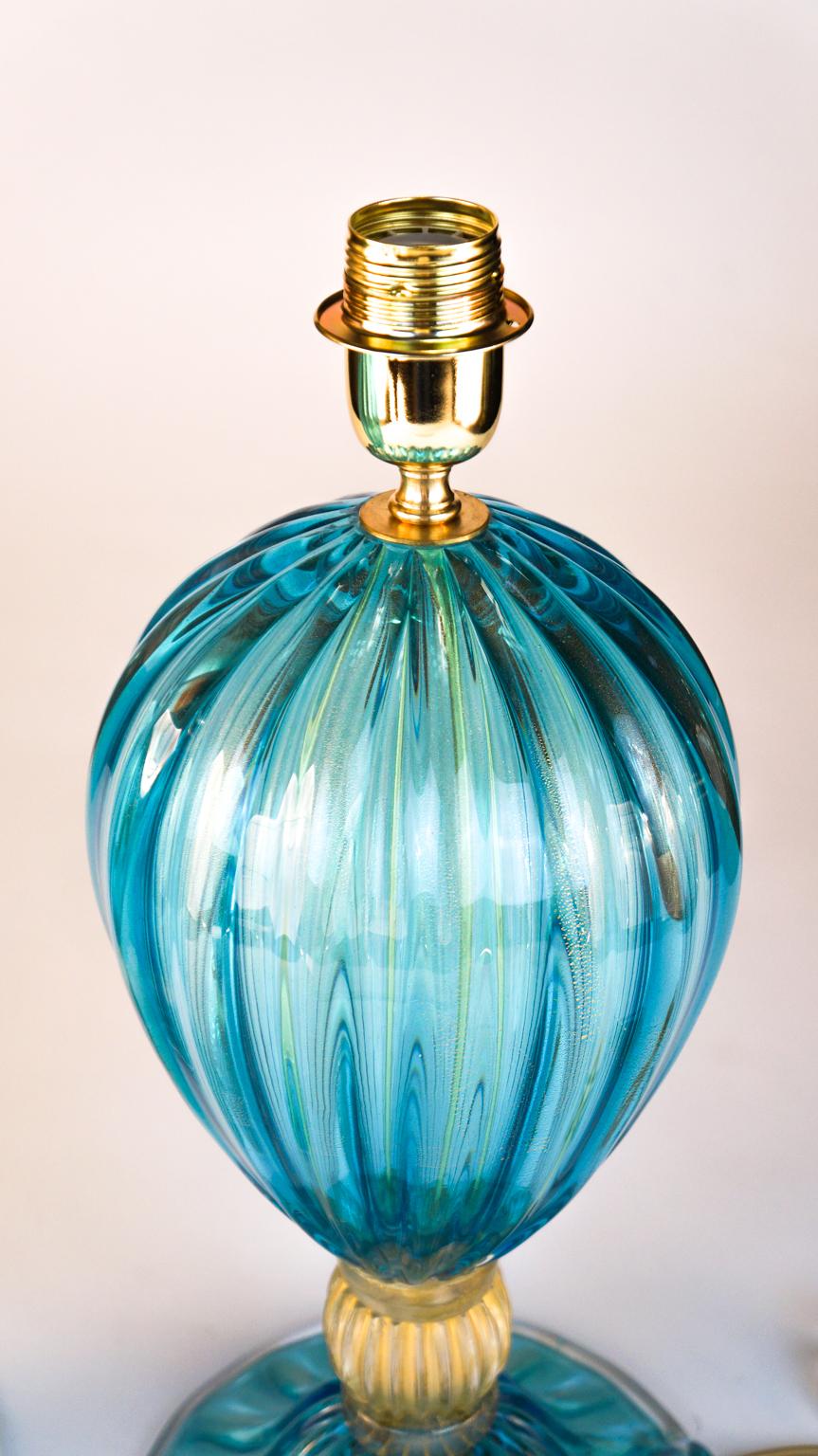 Fait main Alberto Donà Paire de lampes de table en verre de Murano italien bleu clair Veronese, années 1980 en vente