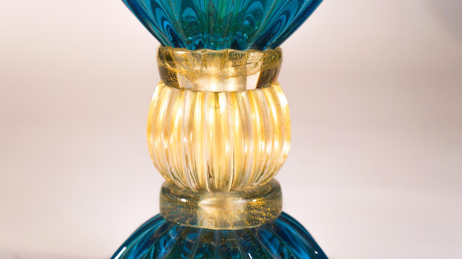 Alberto Donà Paire de lampes de table en verre de Murano italien bleu clair Veronese, années 1980 en vente 2