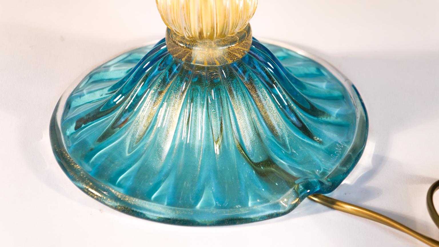 Alberto Donà Paire de lampes de table en verre de Murano italien bleu clair Veronese, années 1980 en vente 3