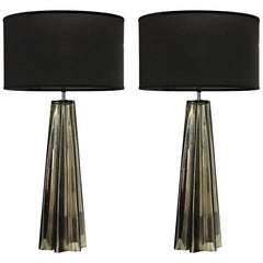 Alberto Donà Pair of Cone Star-Shaped Table Lamps, Murano Mercury Glass