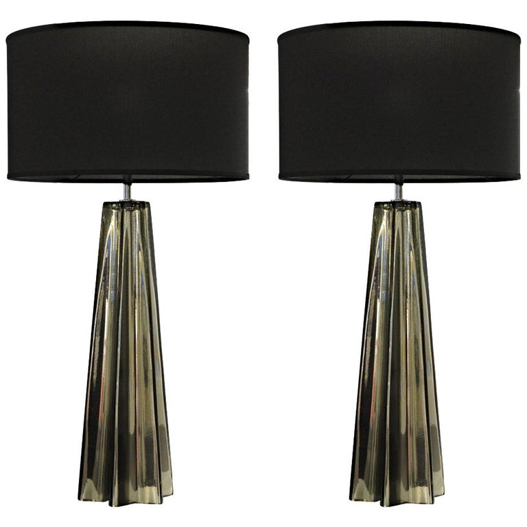 Alberto Donà Pair of Cone Star-Shaped Table Lamps, Murano Mercury Glass For Sale