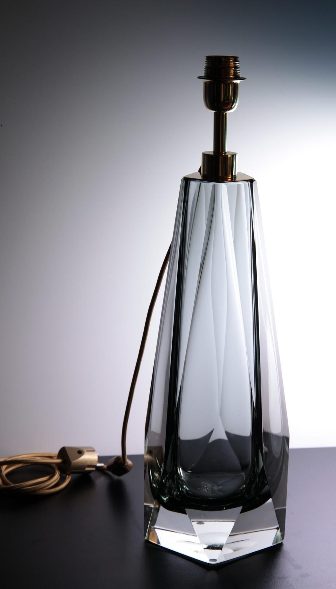 Alberto Donà, Pair of Table Lamps, Faceted Shape, Grey Murano Massiccio Body 3