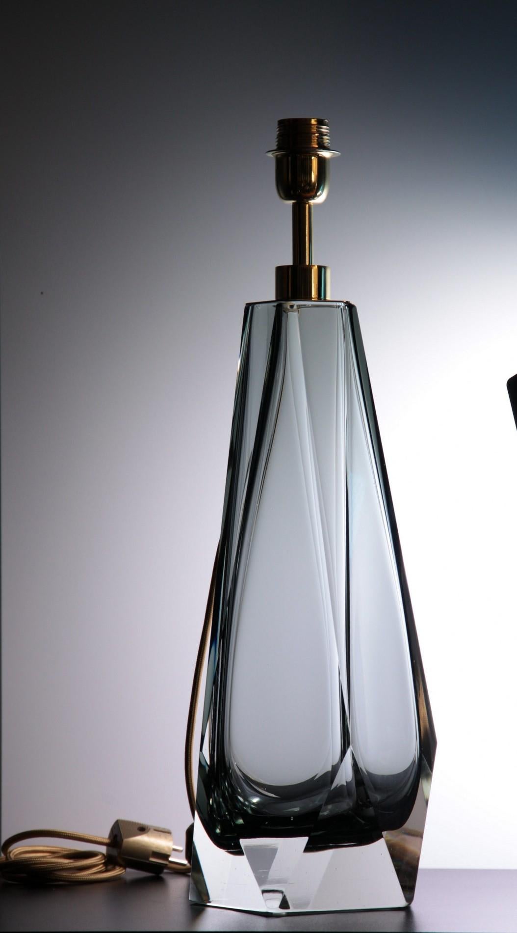 Alberto Donà, Pair of Table Lamps, Faceted Shape, Grey Murano Massiccio Body 5