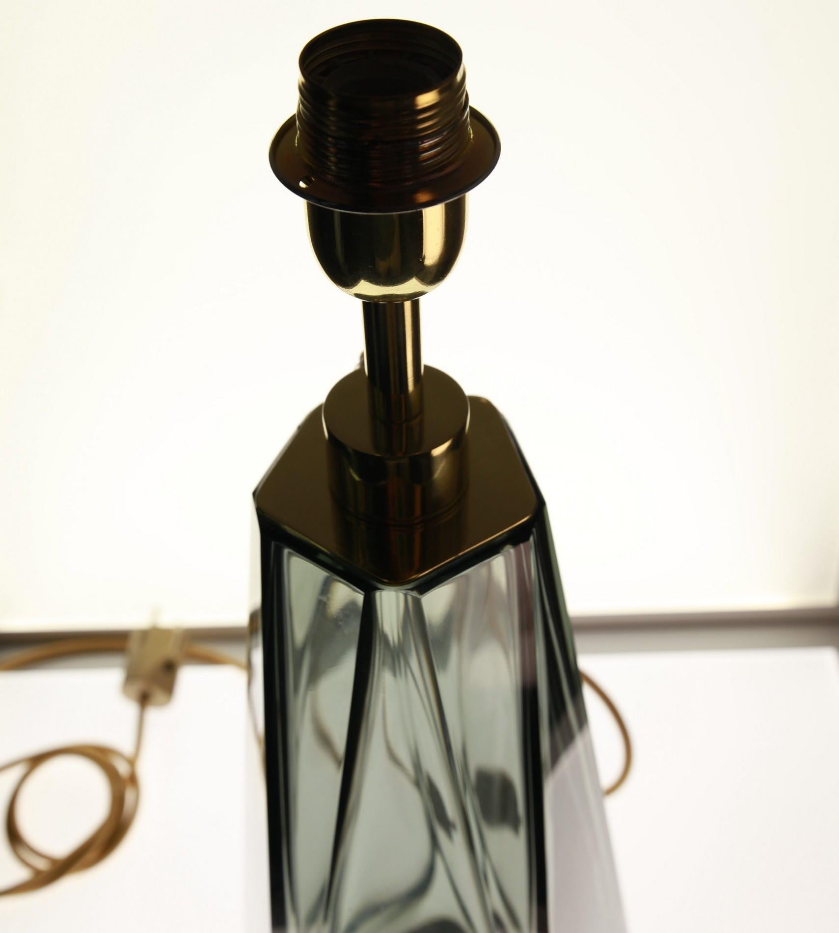 Italian Alberto Donà, Pair of Table Lamps, Faceted Shape, Grey Murano Massiccio Body
