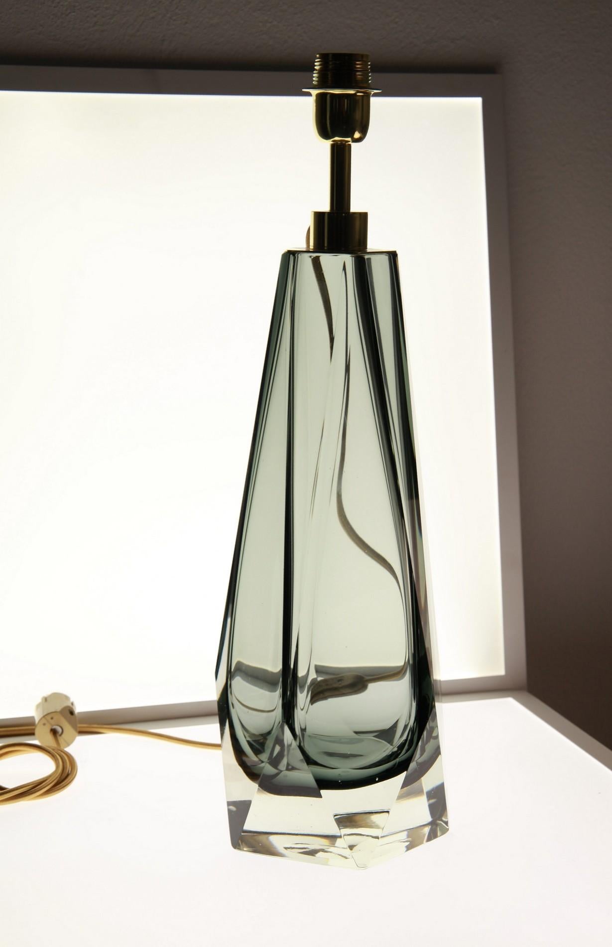 20th Century Alberto Donà, Pair of Table Lamps, Faceted Shape, Grey Murano Massiccio Body