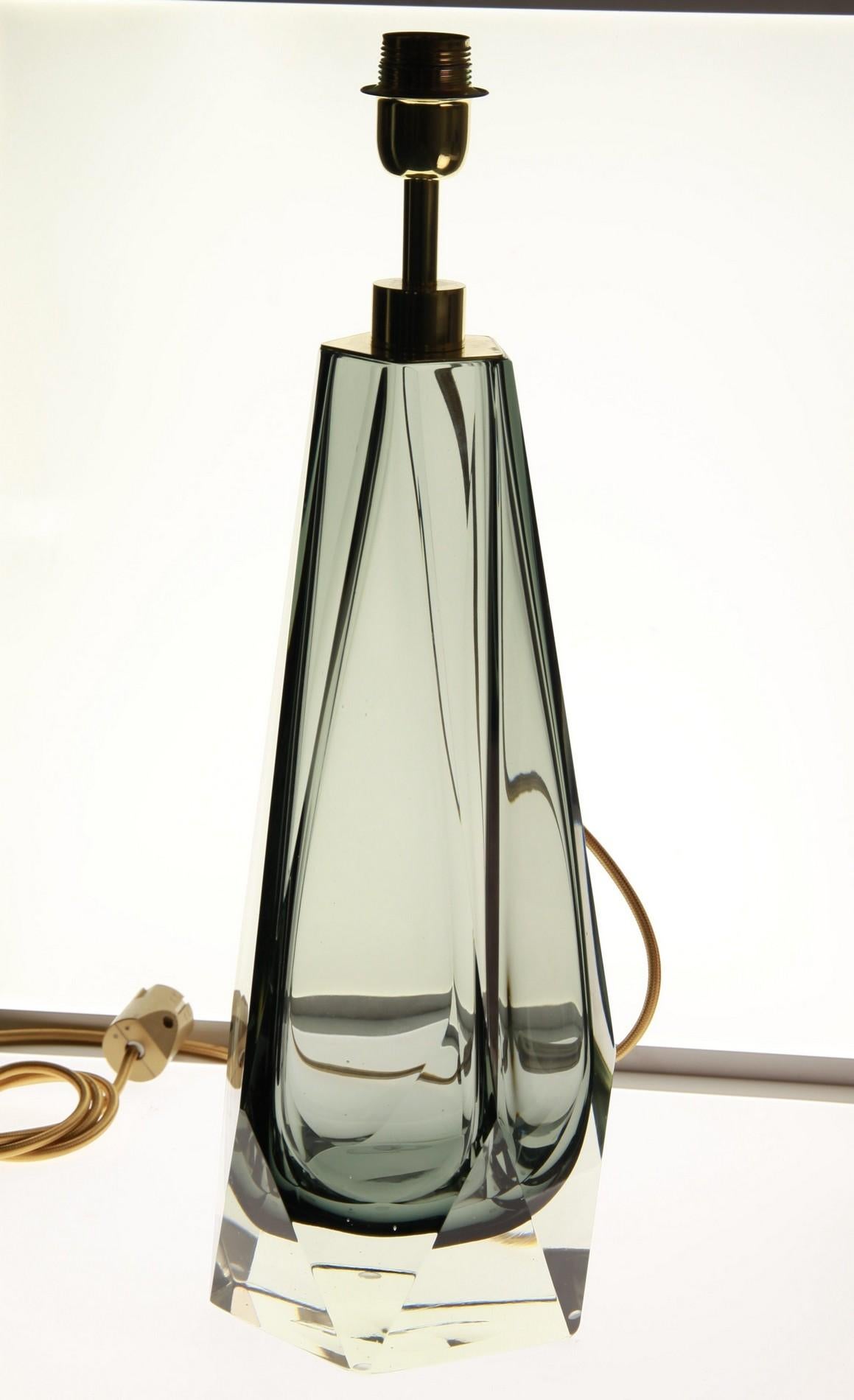 Blown Glass Alberto Donà, Pair of Table Lamps, Faceted Shape, Grey Murano Massiccio Body