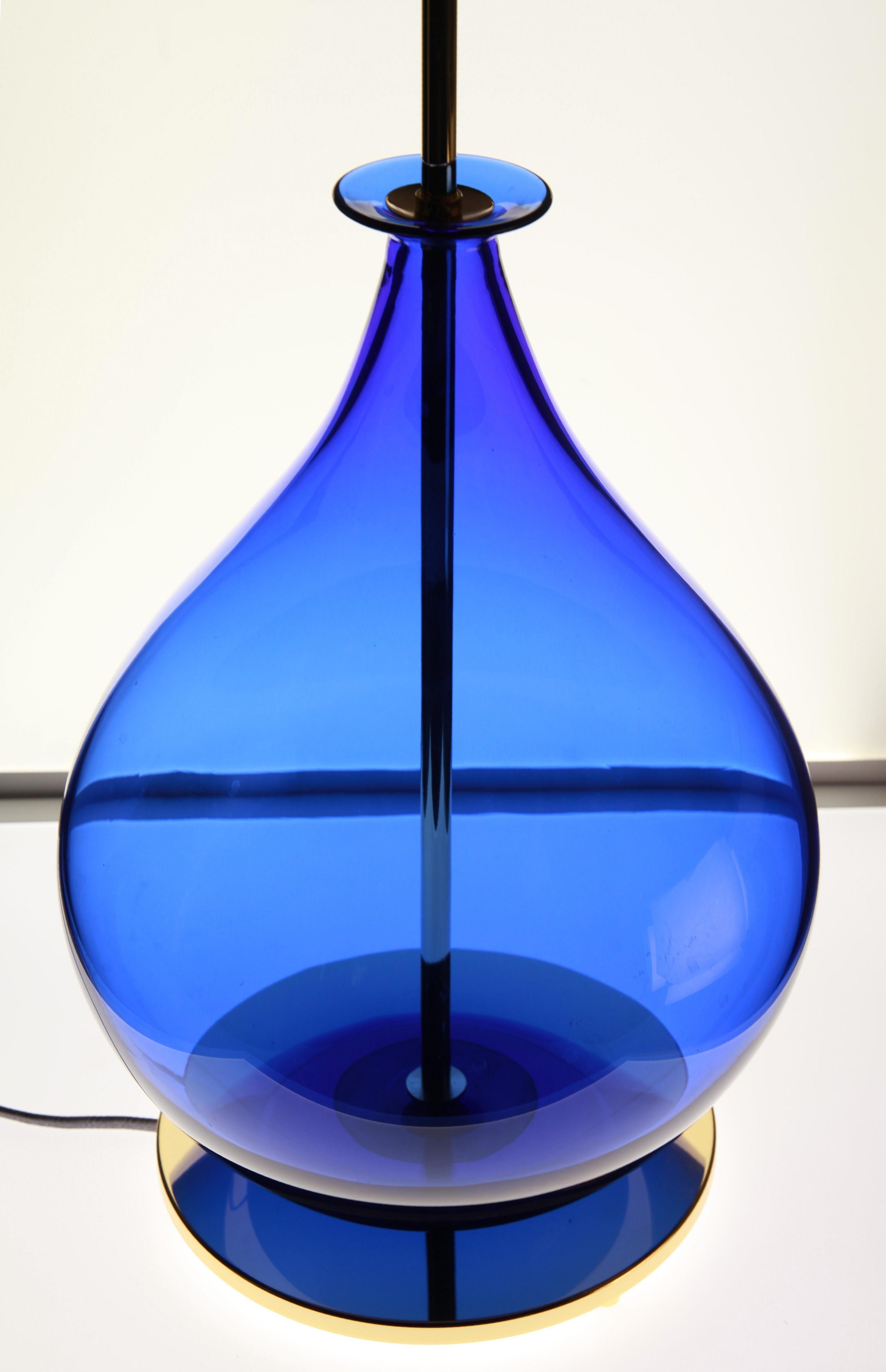 Alberto Donà, Pair of Table Lamps, Gourd Shape, Murano Deep Cobalt Blue 3