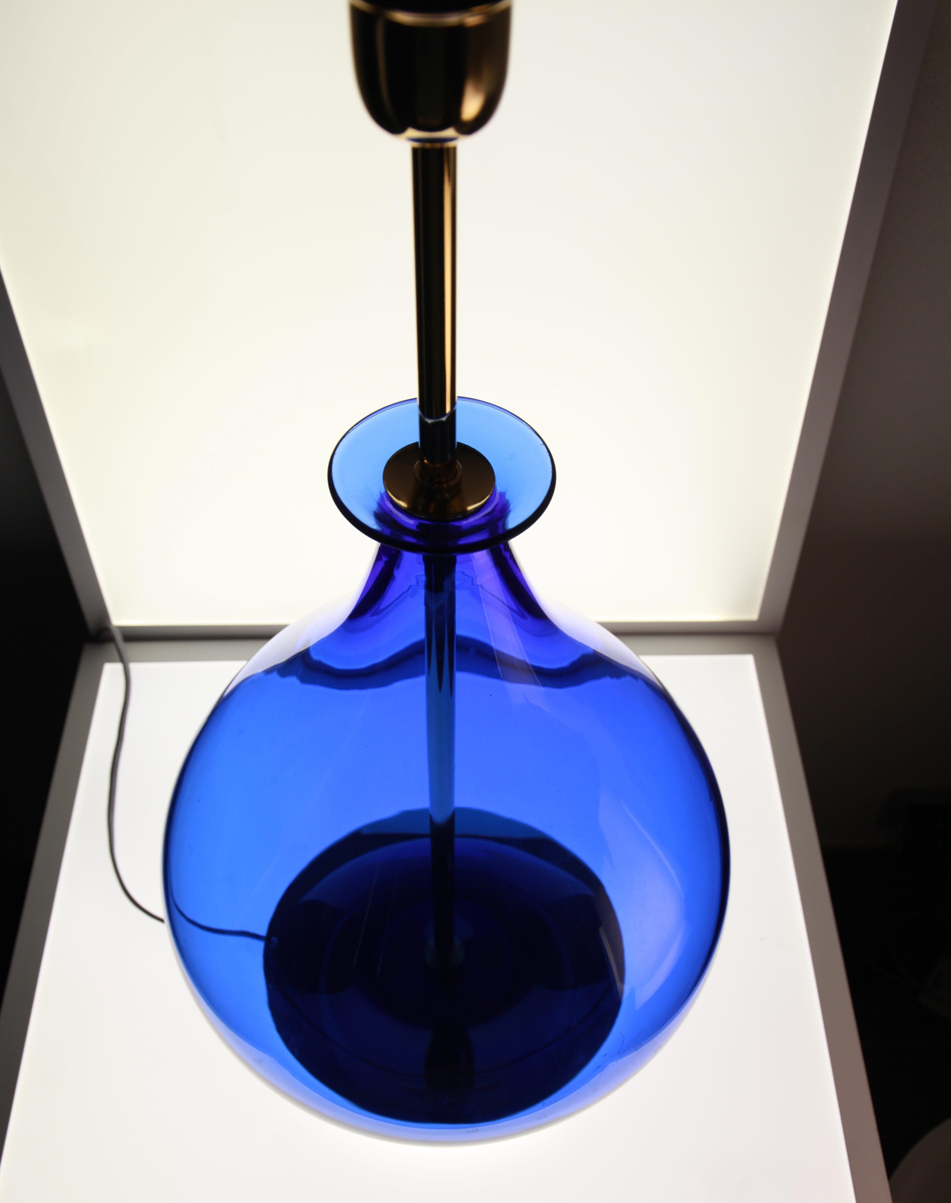 Mid-Century Modern Alberto Donà, Pair of Table Lamps, Gourd Shape, Murano Deep Cobalt Blue