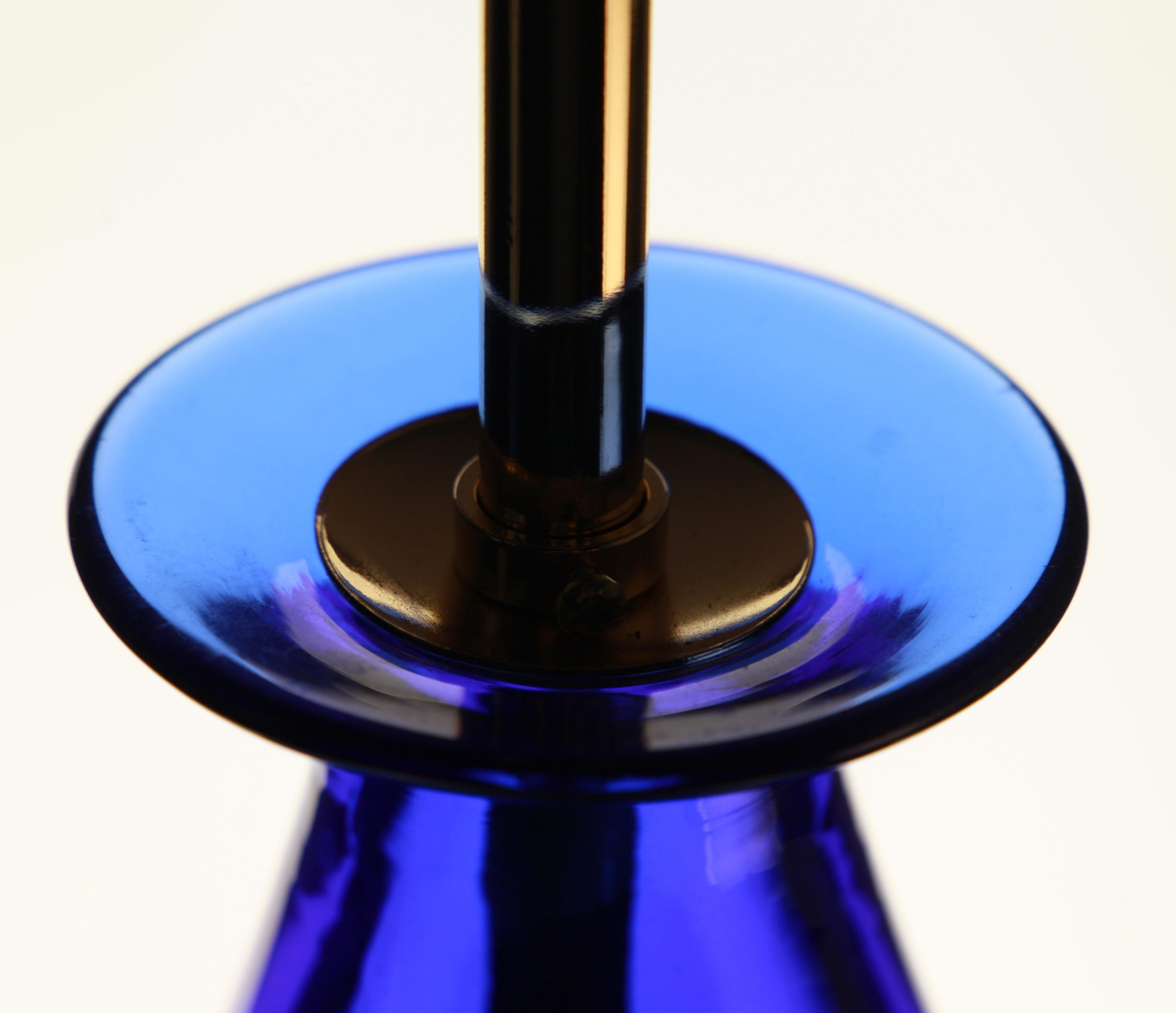 Italian Alberto Donà, Pair of Table Lamps, Gourd Shape, Murano Deep Cobalt Blue