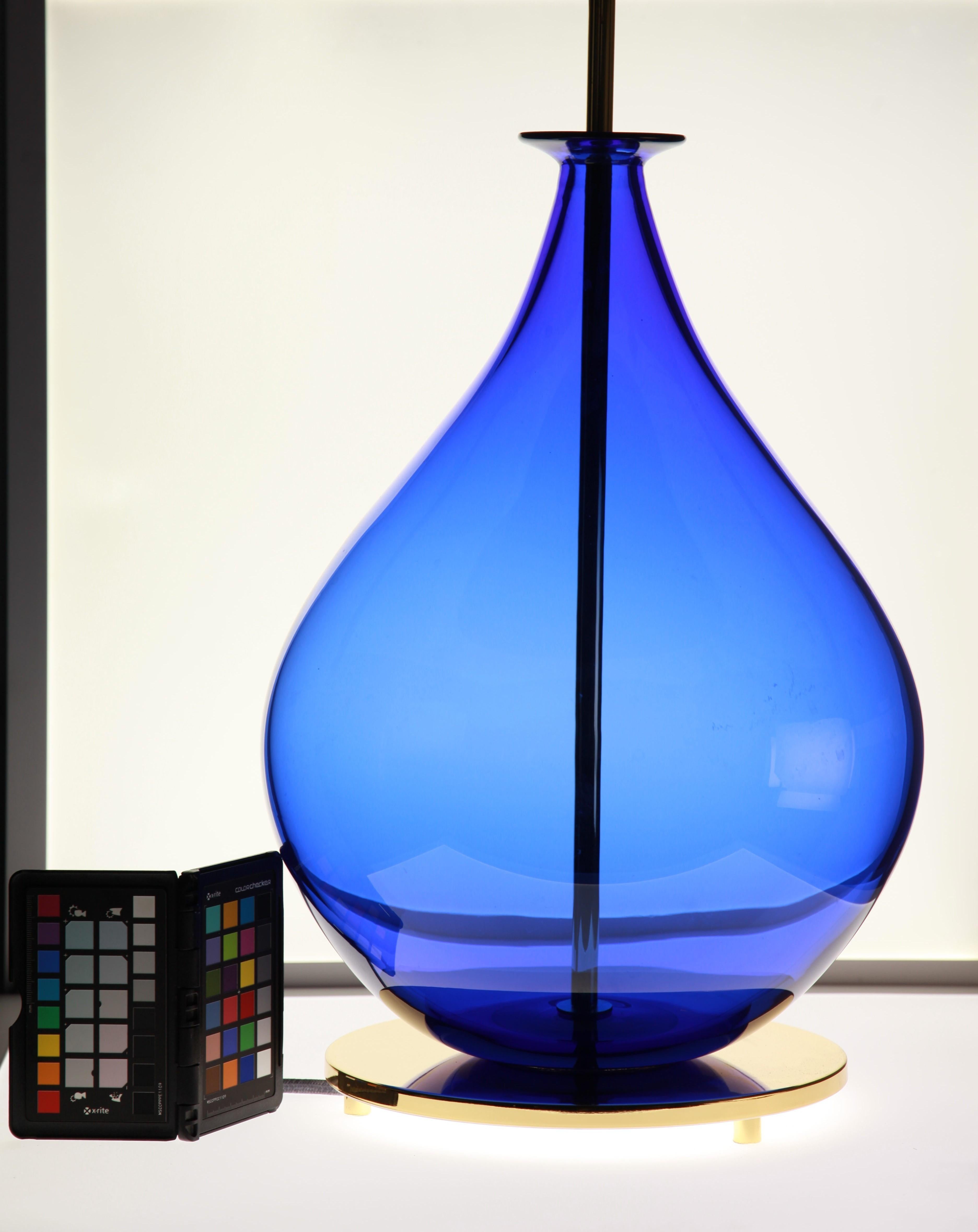 Alberto Donà, Pair of Table Lamps, Gourd Shape, Murano Deep Cobalt Blue In Good Condition In Tavarnelle val di Pesa, Florence