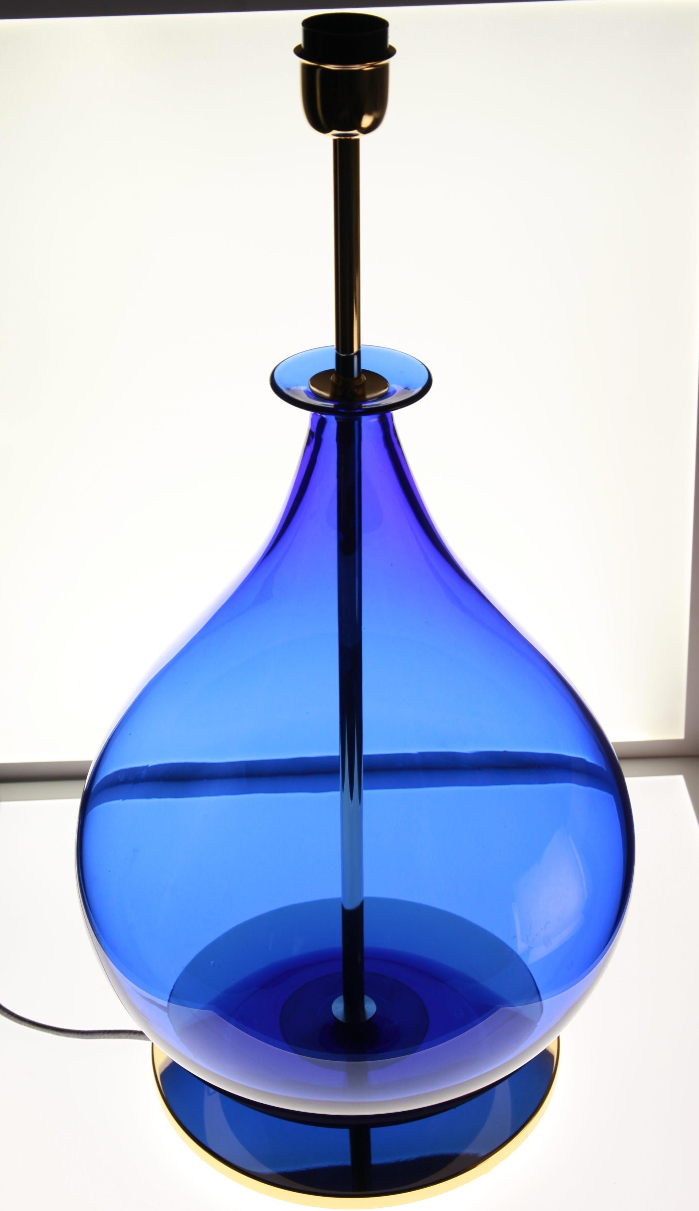 20th Century Alberto Donà, Pair of Table Lamps, Gourd Shape, Murano Deep Cobalt Blue