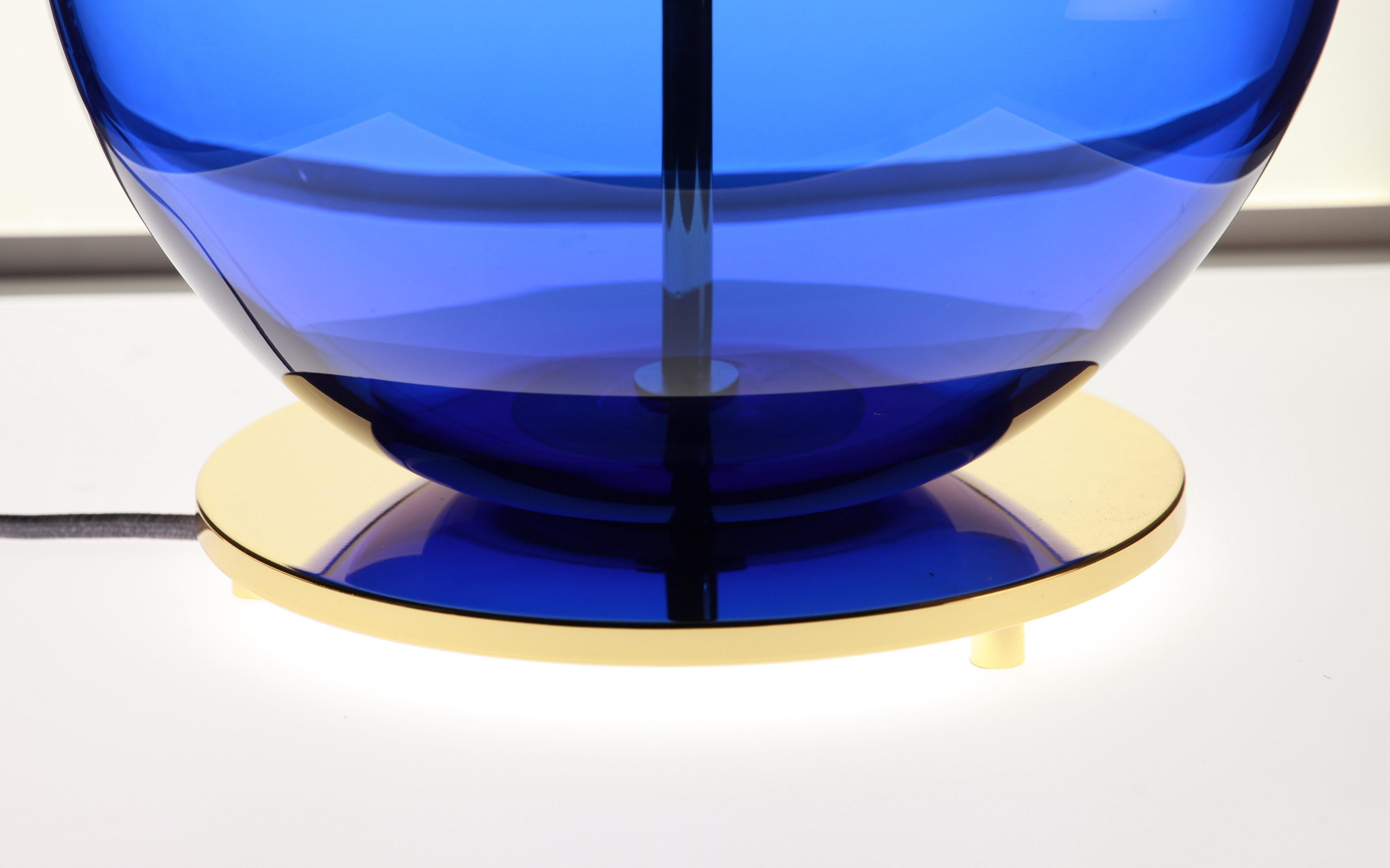 Murano Glass Alberto Donà, Pair of Table Lamps, Gourd Shape, Murano Deep Cobalt Blue