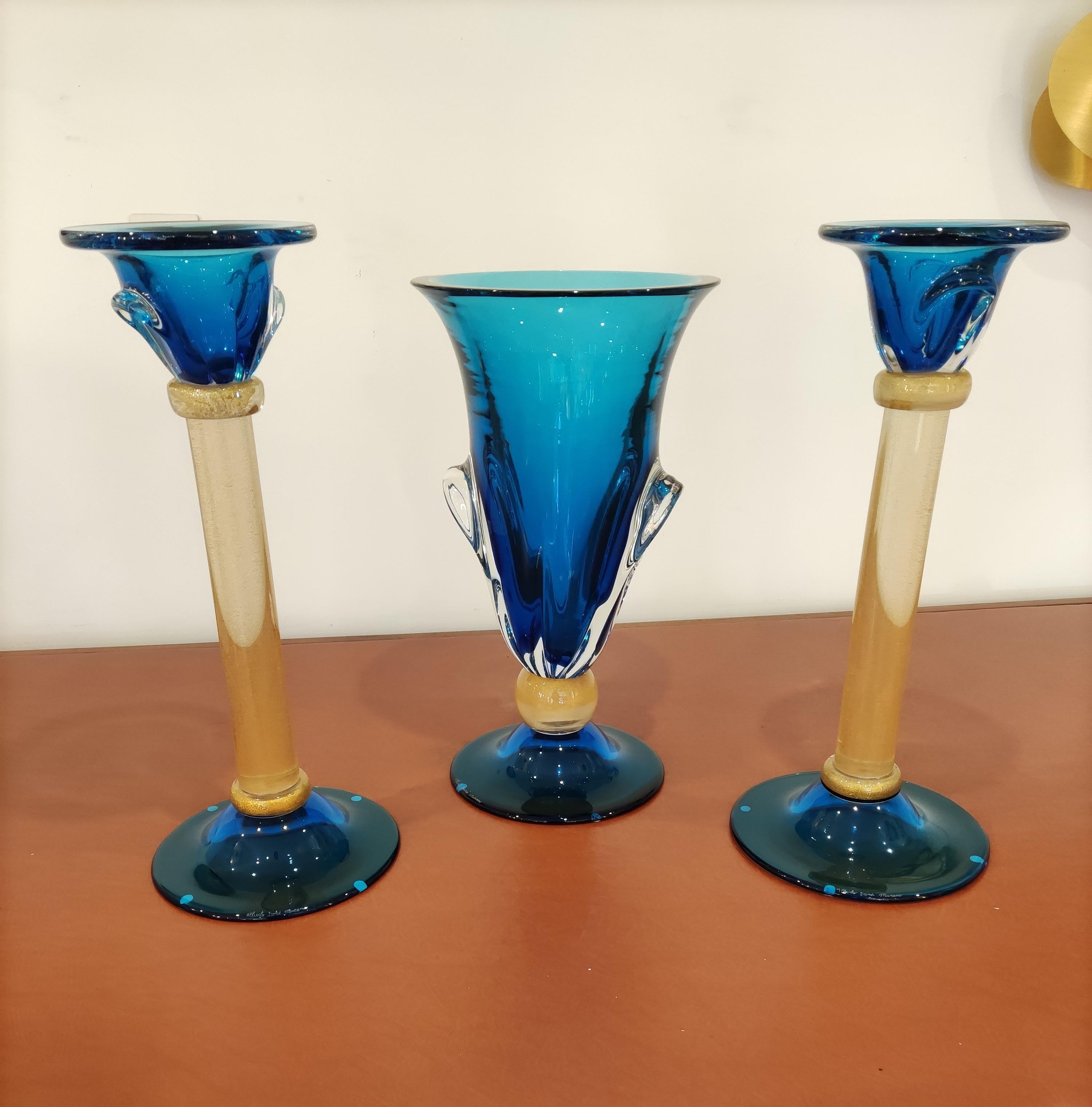 Italian Alberto Donà Set of 3 Pièces '2 candlesticks and 1 vase' For Sale