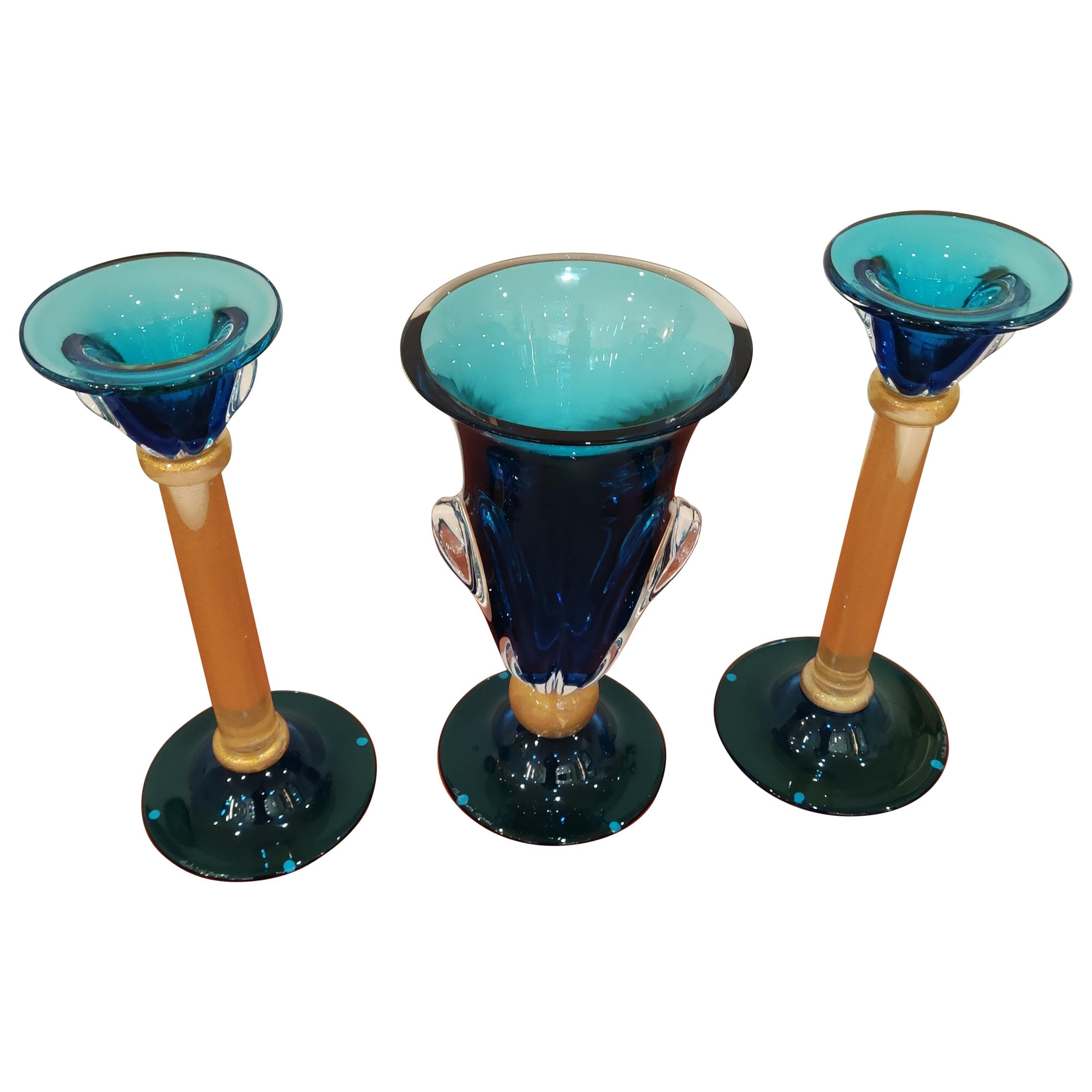 Alberto Donà Set of 3 Pièces '2 candlesticks and 1 vase' For Sale