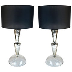 Zwei italienische Muranoglas-Tischlampen von Alberto Donà aus Silberkristall, 1994er Jahre
