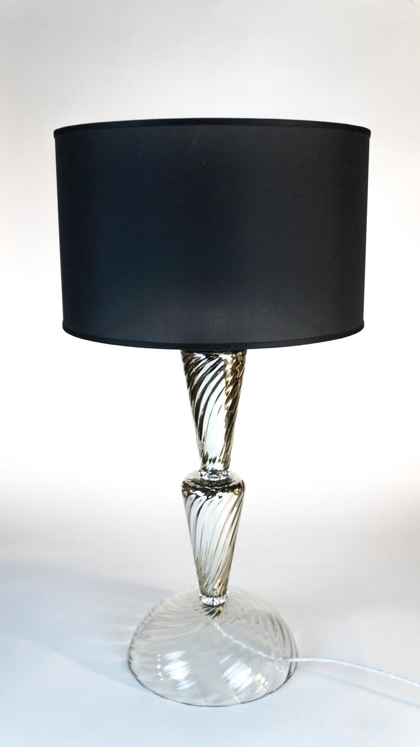 Mid-Century Modern Alberto Donà Silver Crystal Pair of Italian Murano Glass Table Lamps, 1994s For Sale