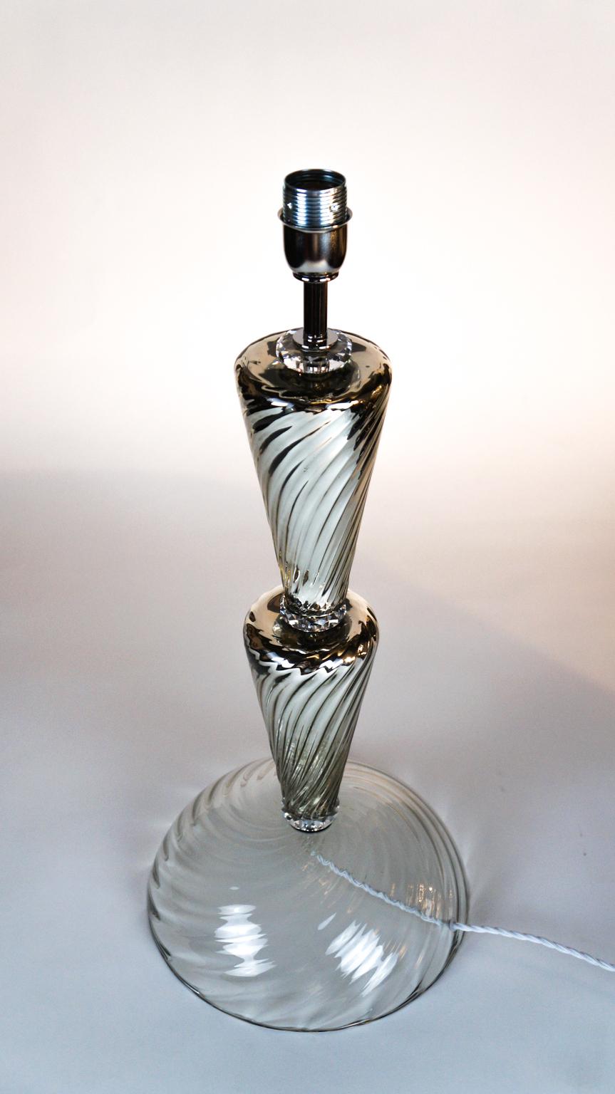 Alberto Donà Silver Crystal Pair of Italian Murano Glass Table Lamps, 1994s For Sale 1