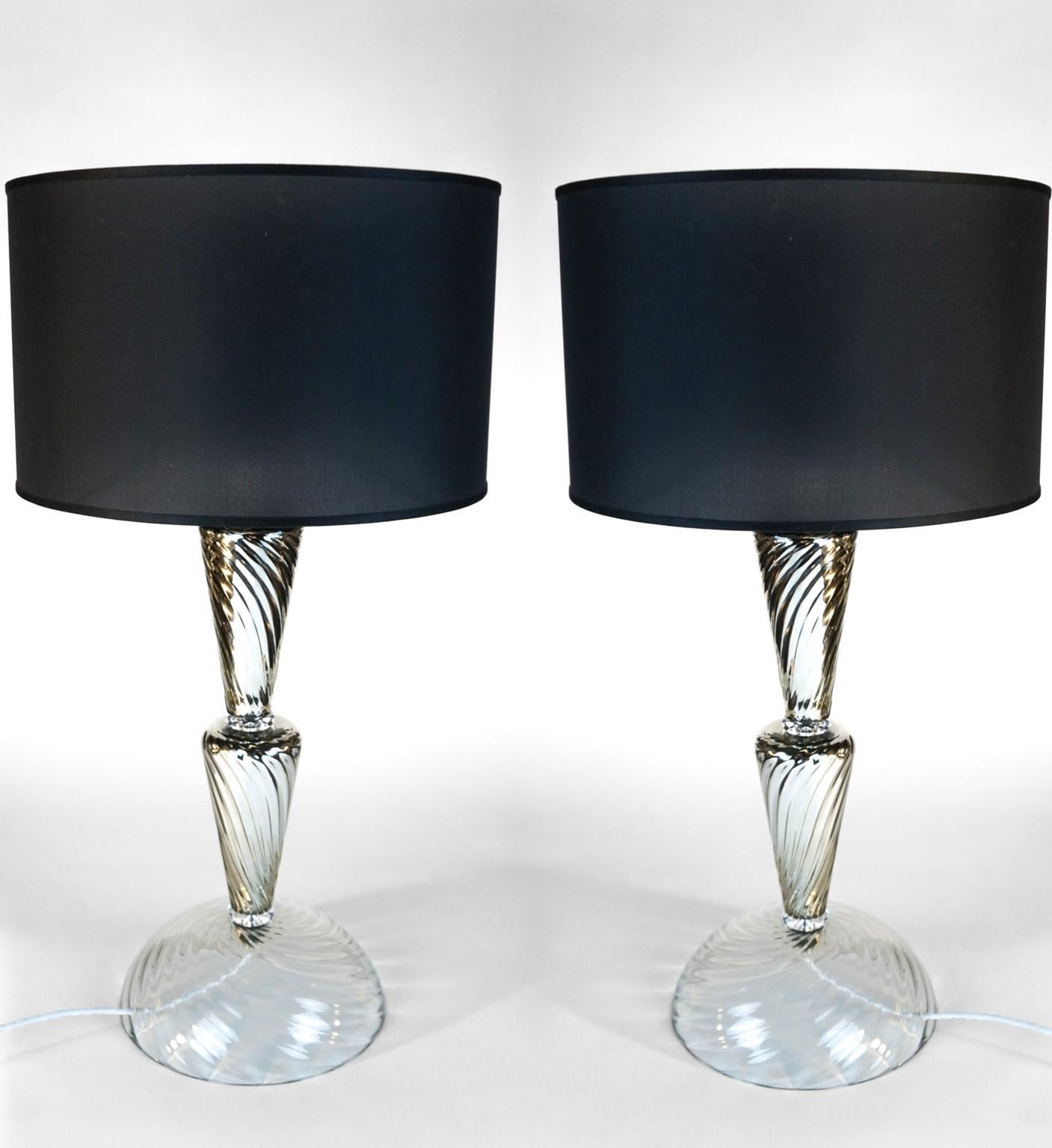 Alberto Donà Silver Crystal Pair of Italian Murano Glass Table Lamps, 1994s For Sale 3