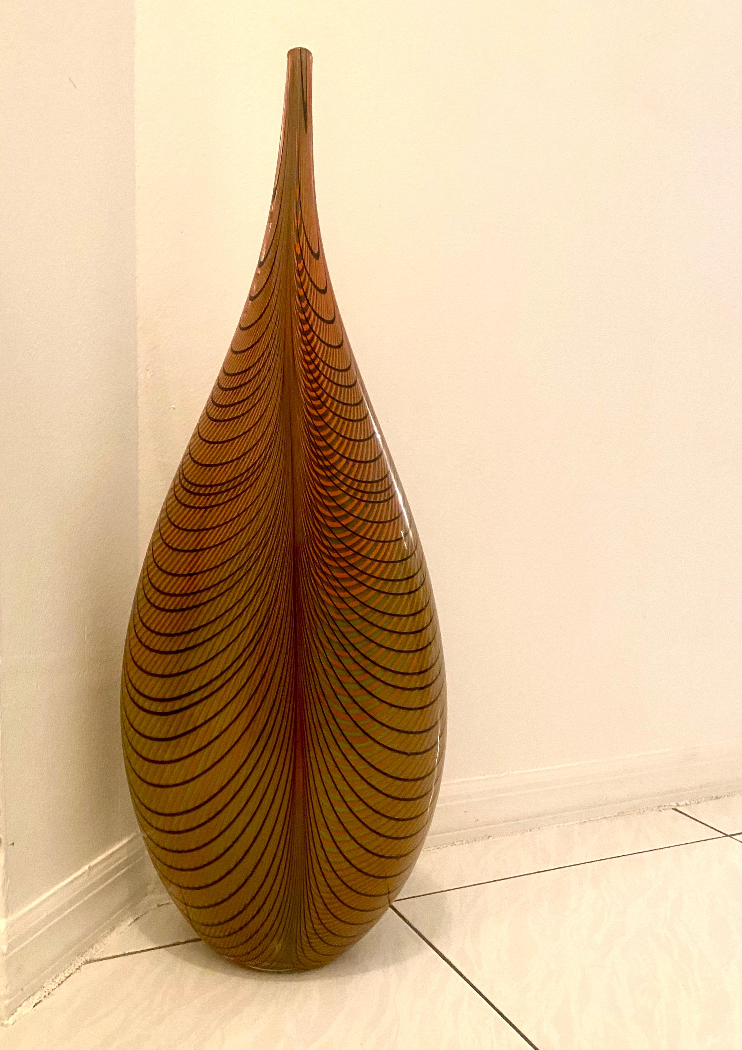 Alberto Dona Tall Feather Murano Glass Vase, Signed For Sale 4