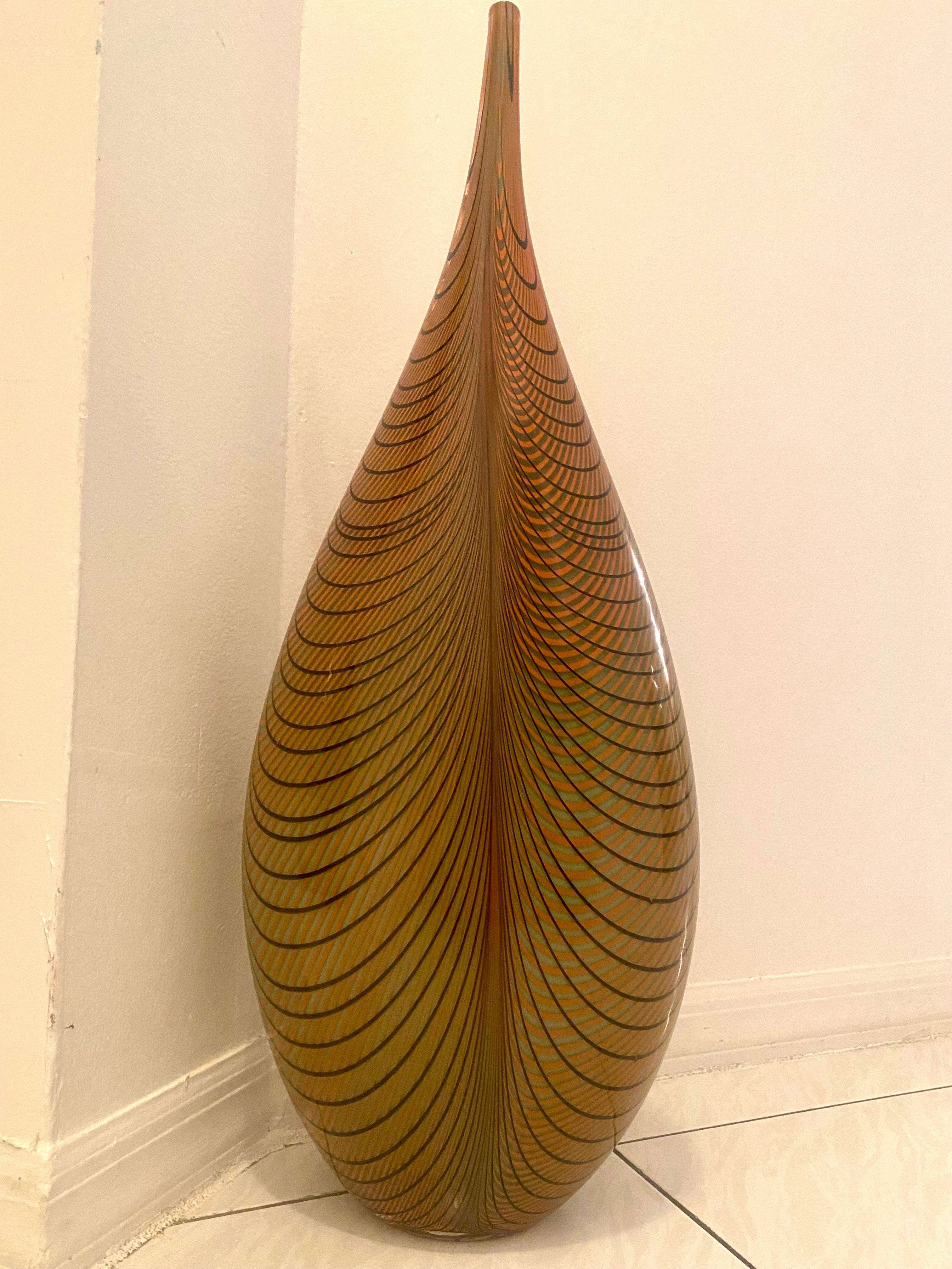 Alberto Dona Tall Feather Murano Glass Vase, Signed 6