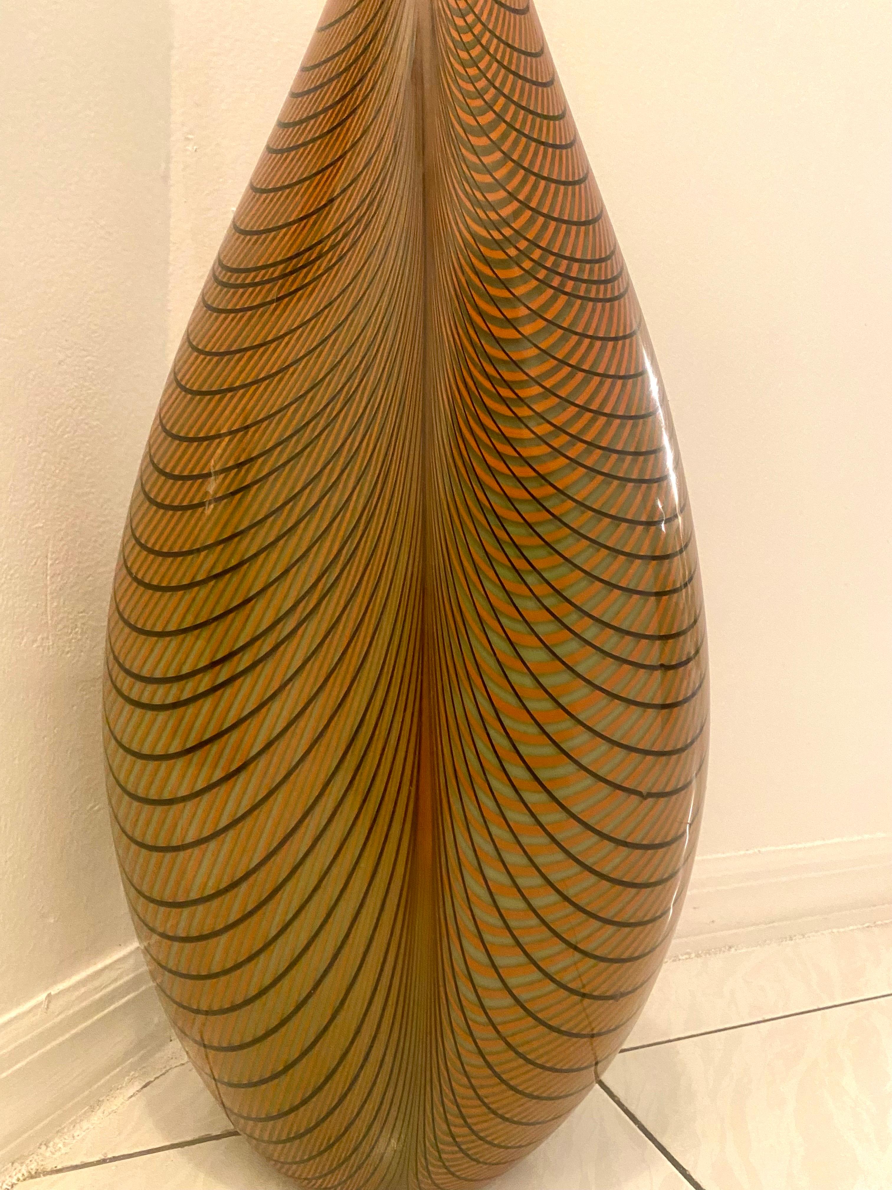 Alberto Dona Tall Feather Murano Glass Vase, Signed For Sale 7