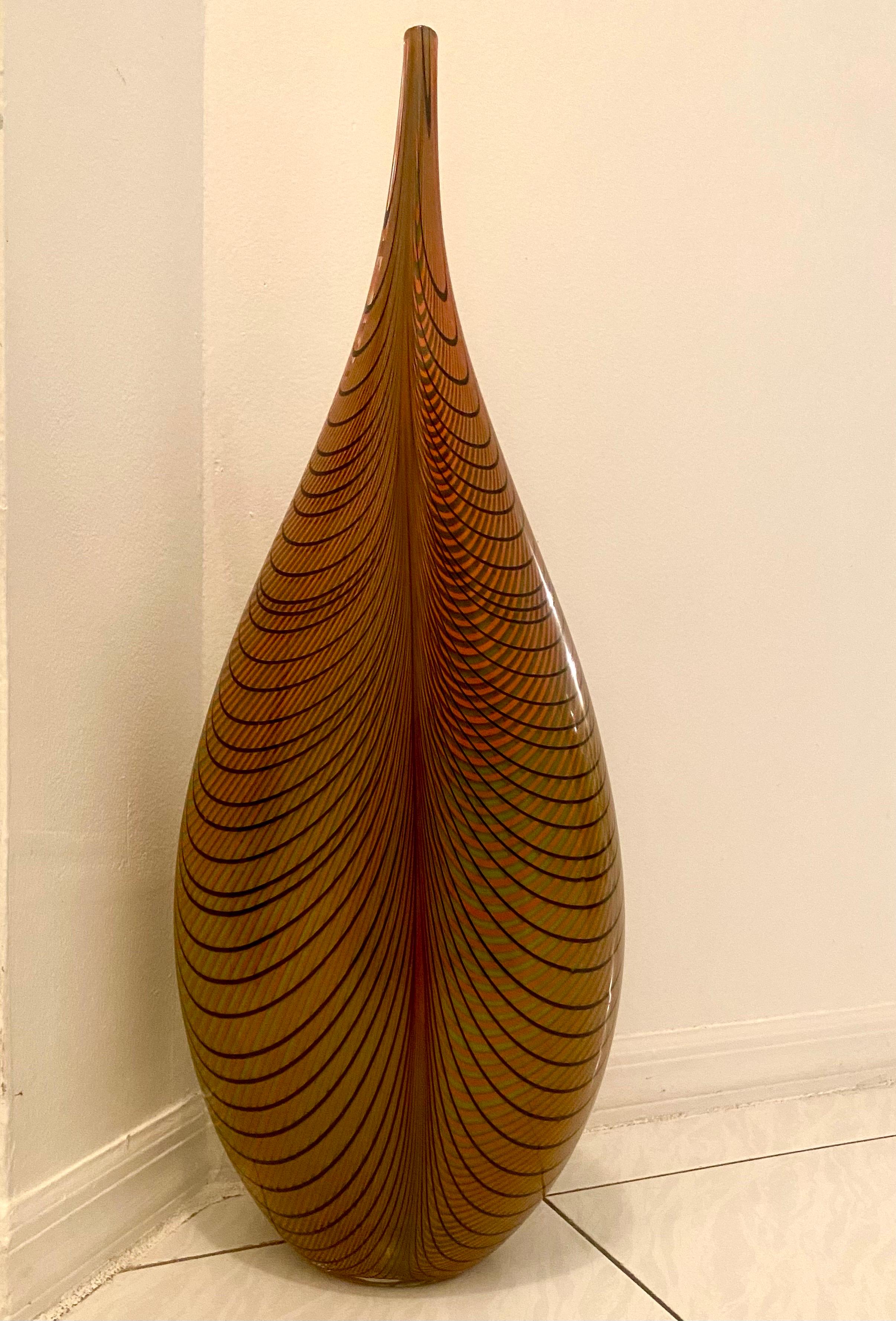 Alberto Dona Tall Feather Murano Glass Vase, Signed 8