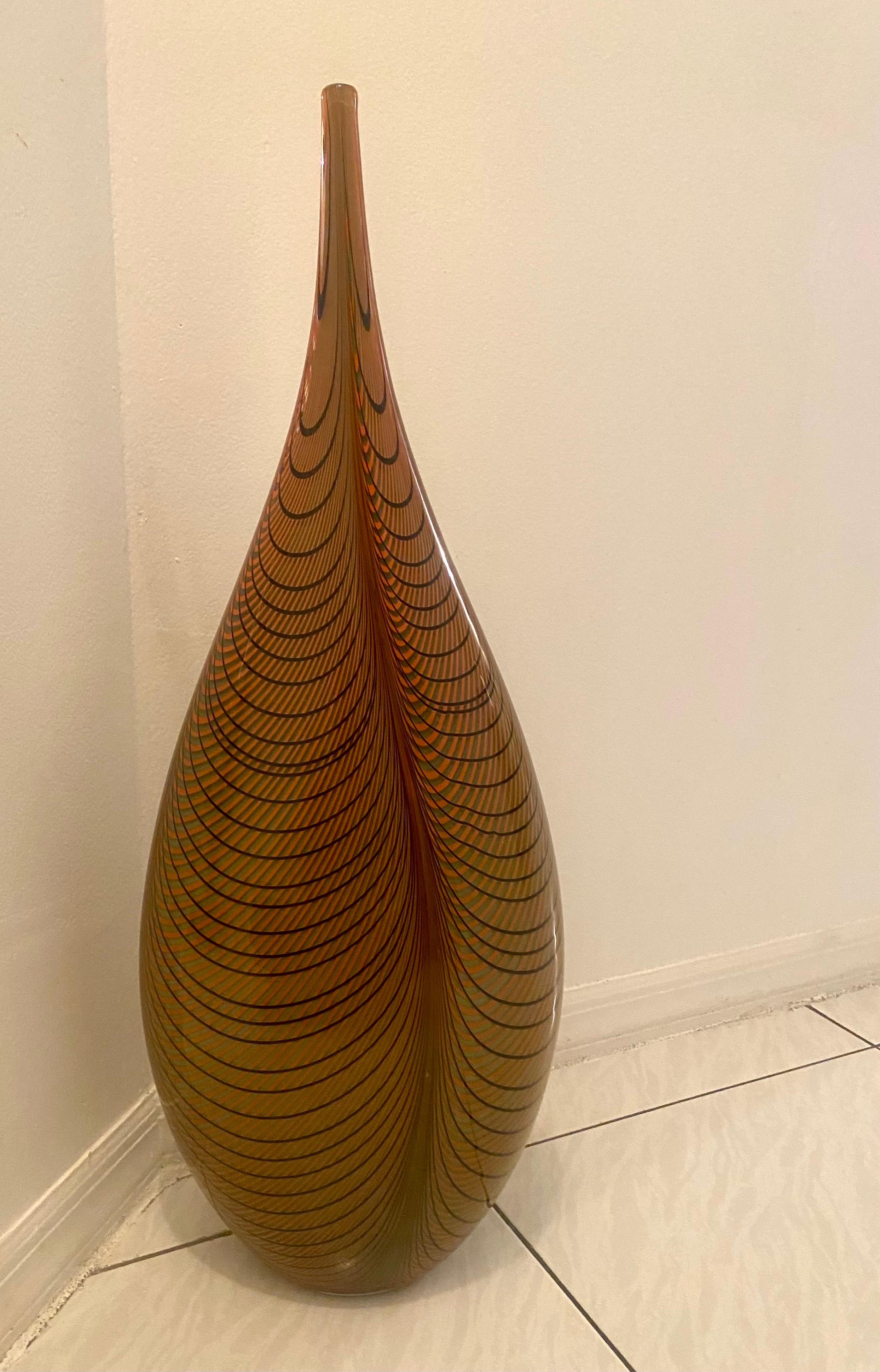 Blown Glass Alberto Dona Tall Feather Murano Glass Vase, Signed