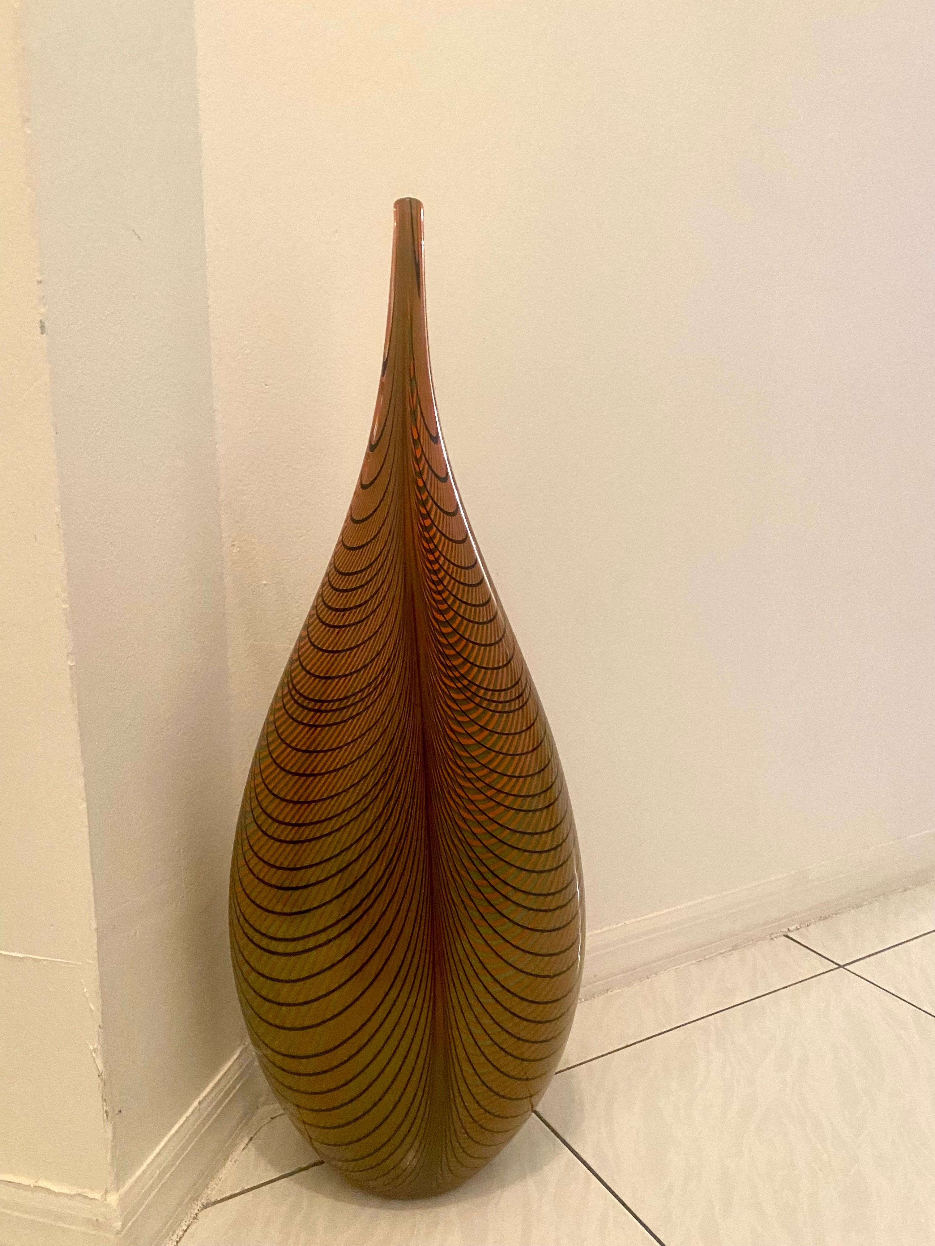 Alberto Dona Tall Feather Murano Glass Vase, Signed 1