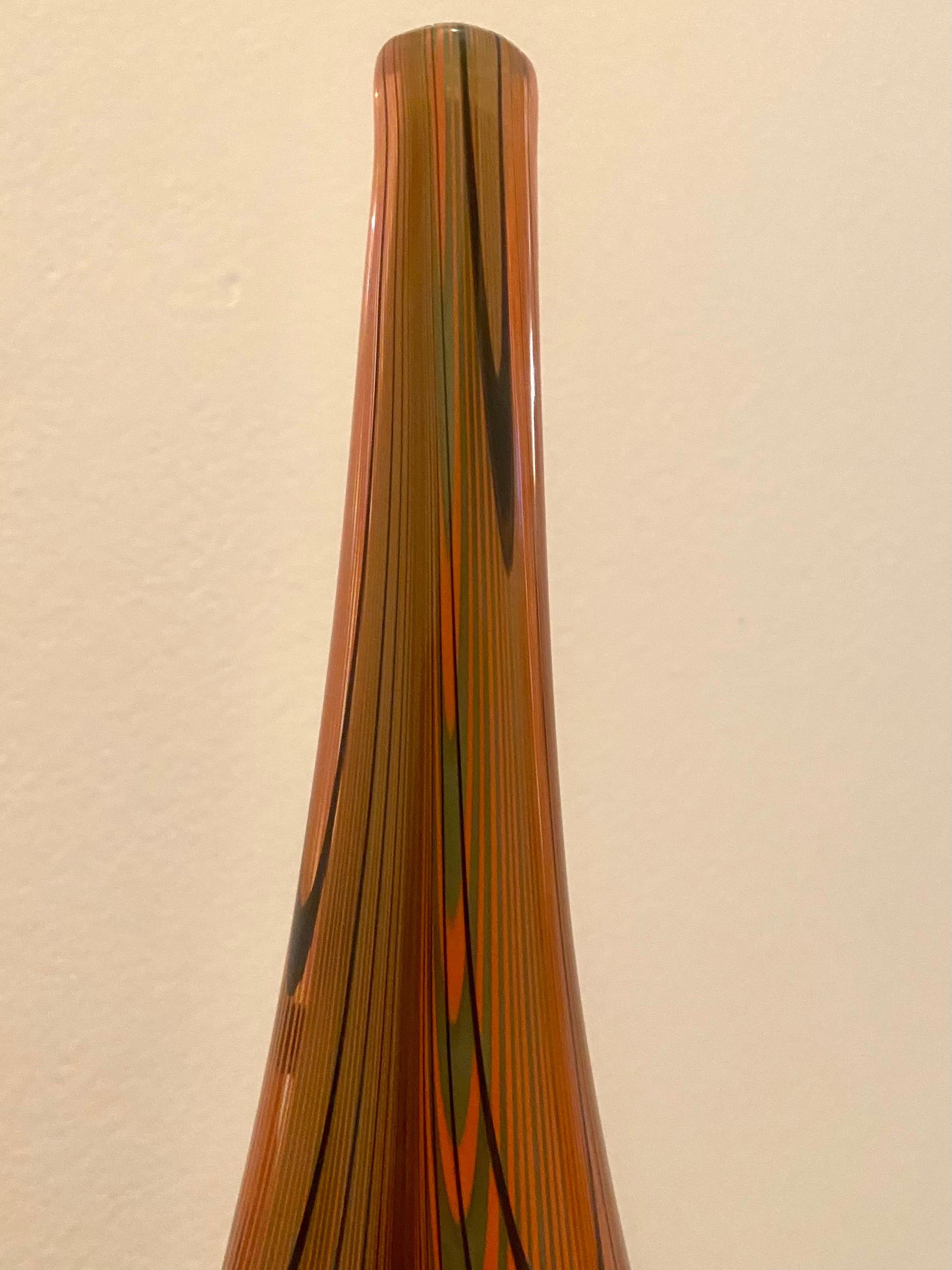 Alberto Dona Tall Feather Murano Glass Vase, Signed For Sale 2