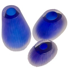 Alberto Dona Trio "Conneto Supreme" Blue Murano Sommerso Glass Vases (Signed)