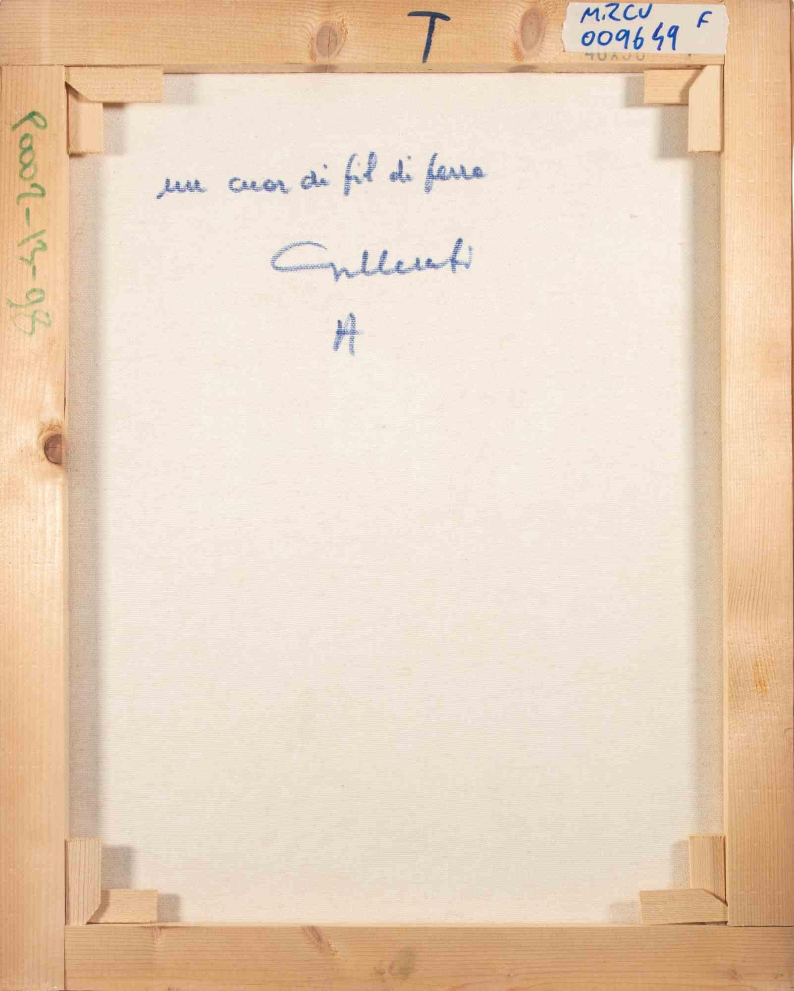 Un hogar de alambre de hierro - Pintura de Alberto Gallerati - Años 70 en venta 2