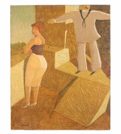 Un hogar de alambre de hierro - Pintura de Alberto Gallerati - Años 70