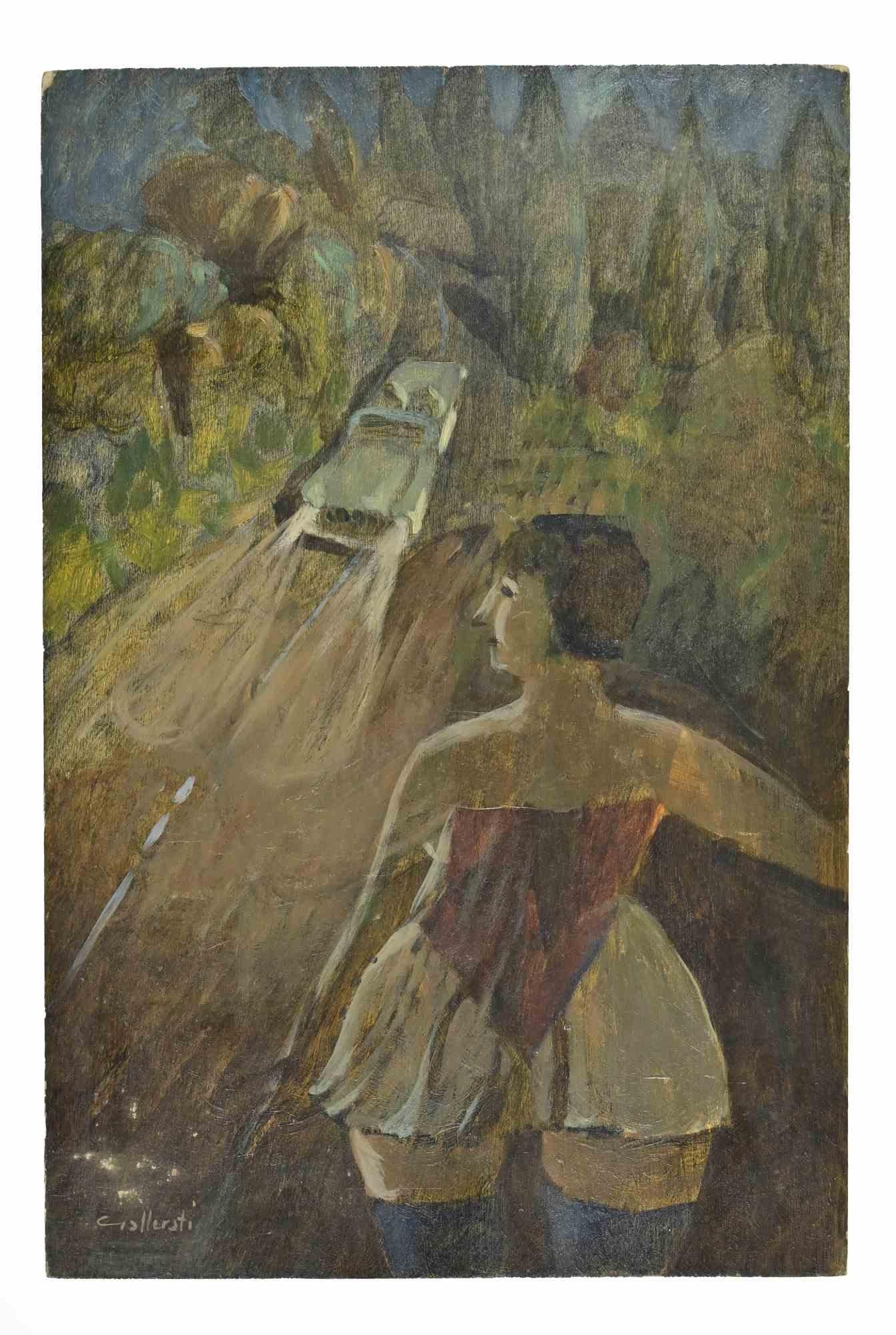 Una donna al buio - Dipinto di Alberto Gallerati - Anni '70 in vendita 1