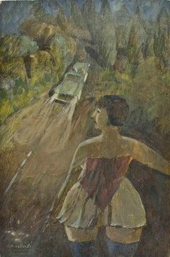 A Woman in the Dark - Paint by Alberto Gallerati - 1970s
