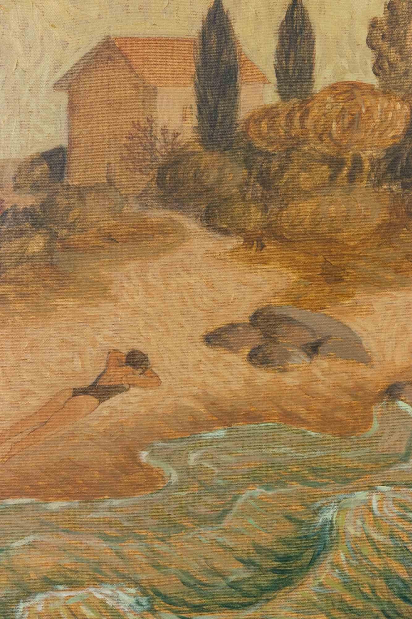 Alone at her Own Home  - Paint by Alberto Gallerati - 1970s For Sale 1