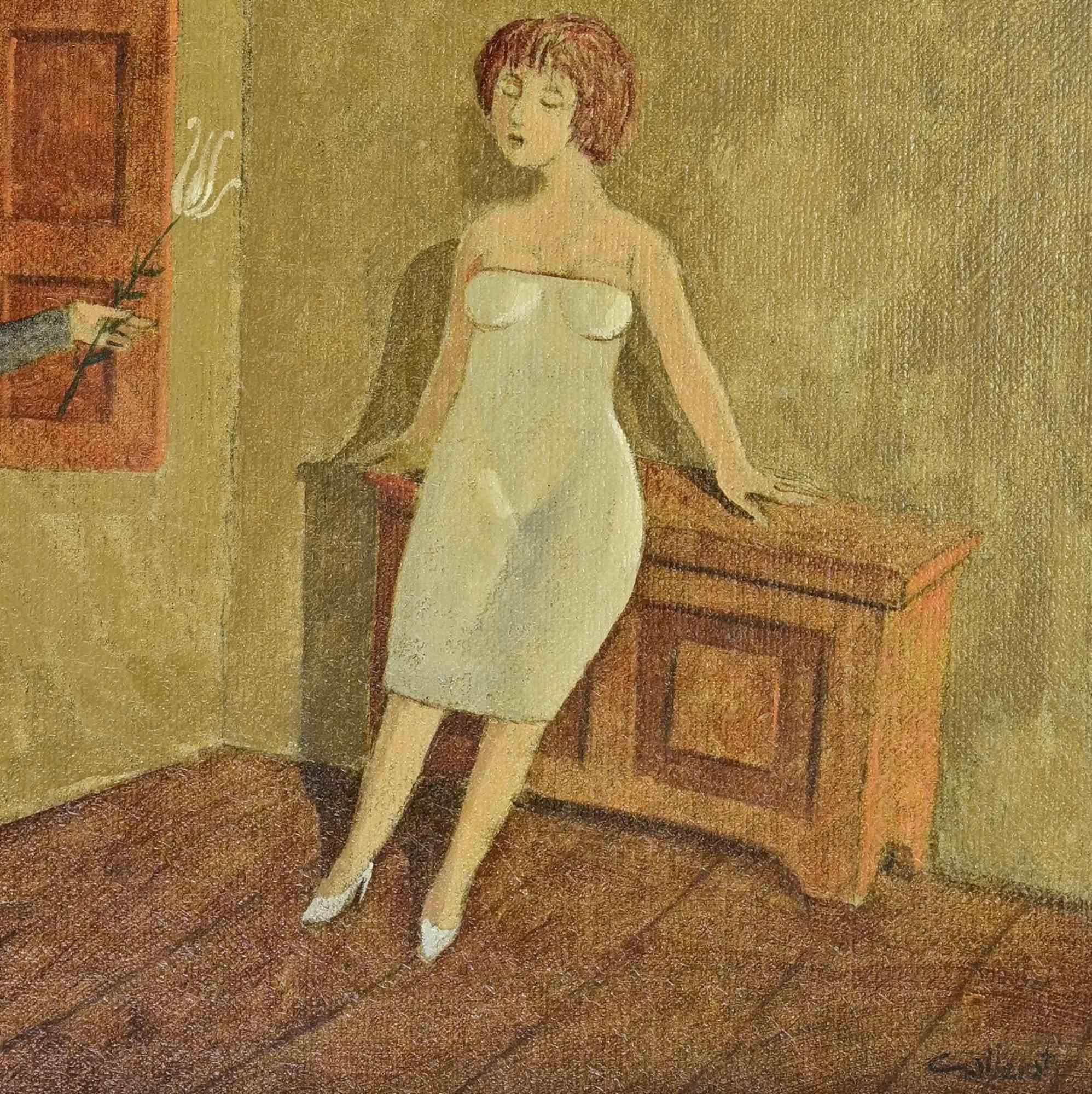 Annunciation in the Room - Paint by Alberto Gallerati - 1970s For Sale 2