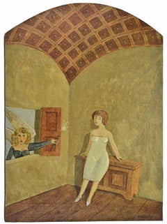 Annonciation dans la chambre - Peinture d'Alberto Gallerati - années 1970