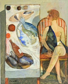 At the Table with Fish - Paint by Alberto Gallerati - 1980s